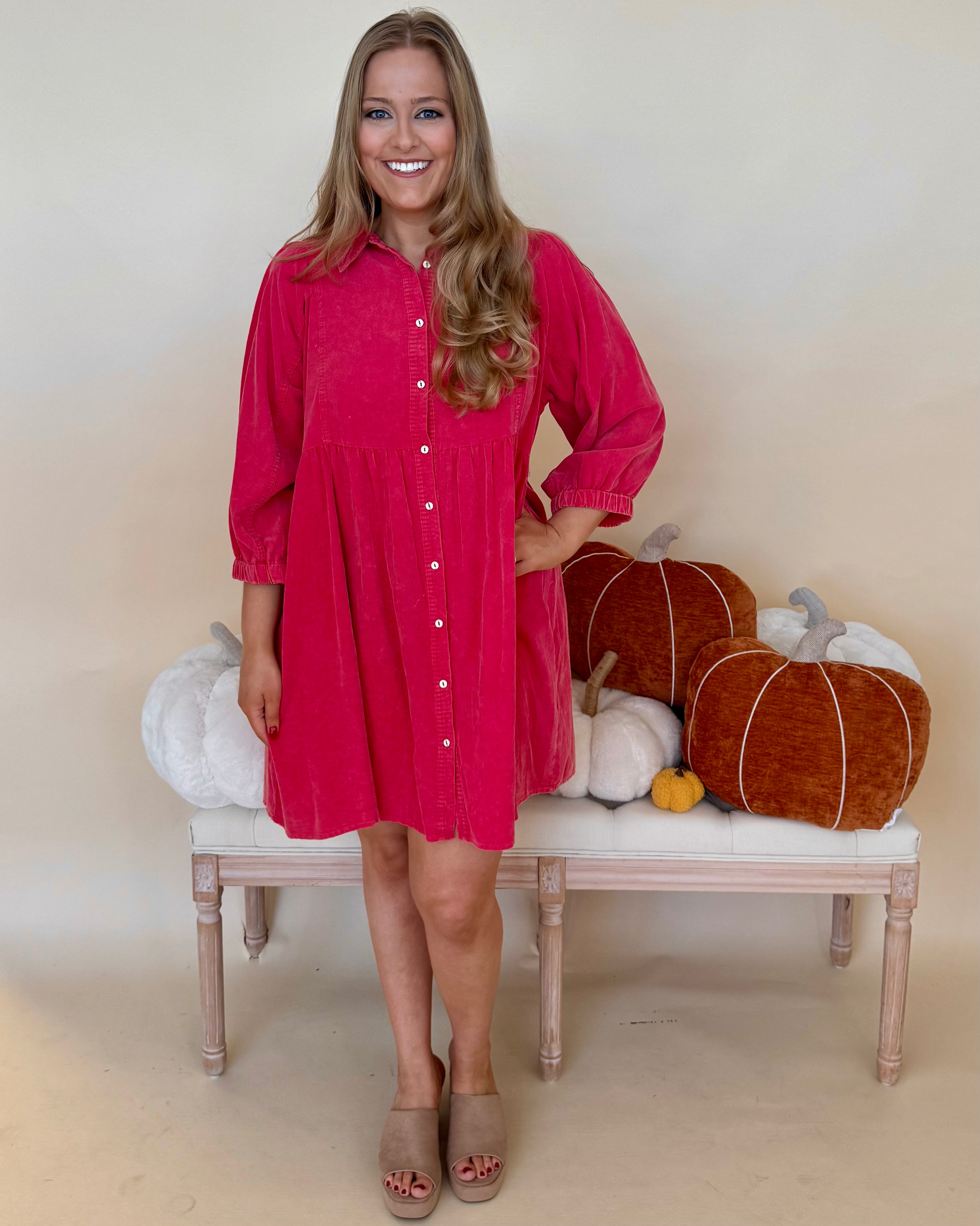 So Fun Magenta Plus Button Down Dress-Shop-Womens-Boutique-Clothing