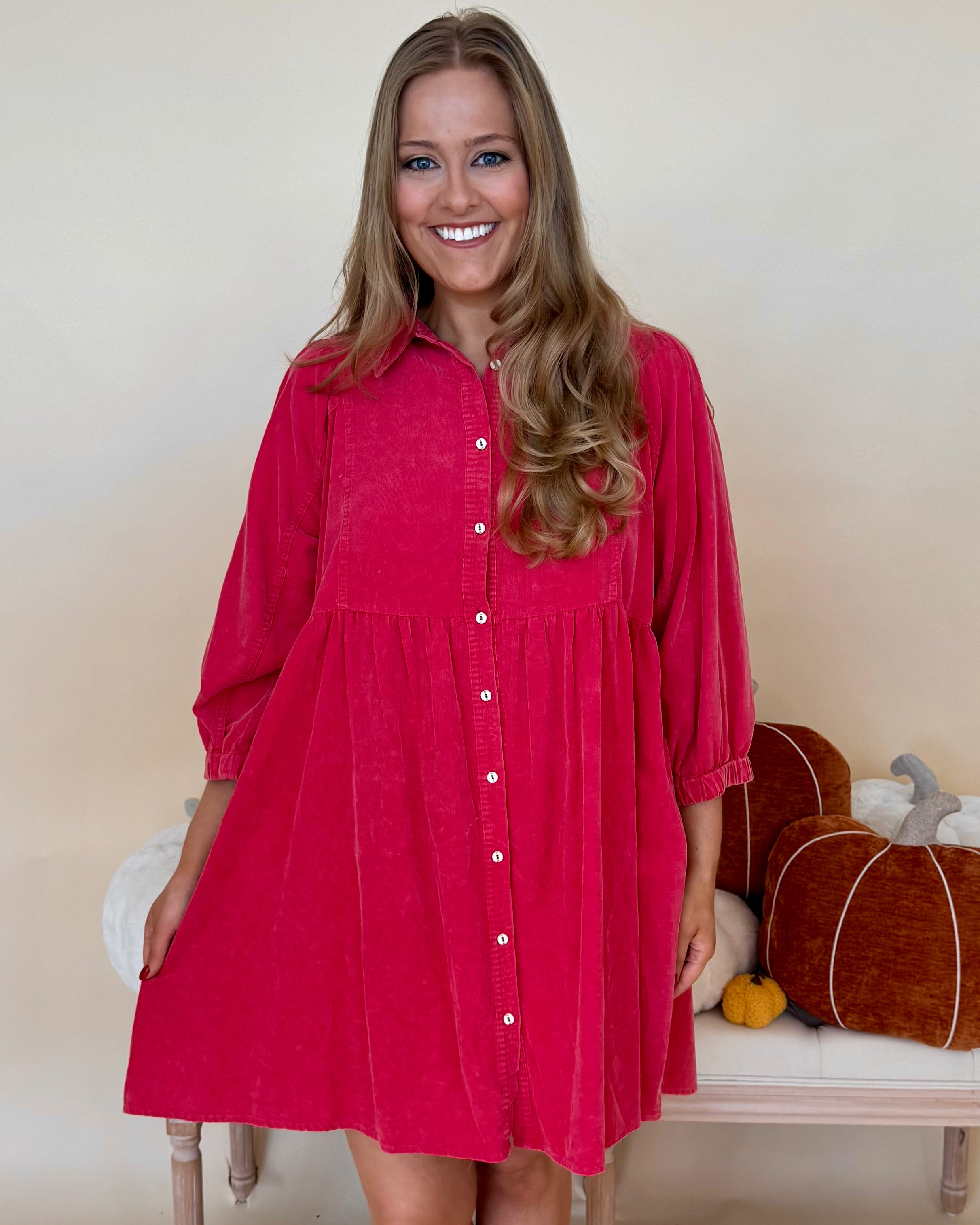 So Fun Magenta Plus Button Down Dress-Shop-Womens-Boutique-Clothing