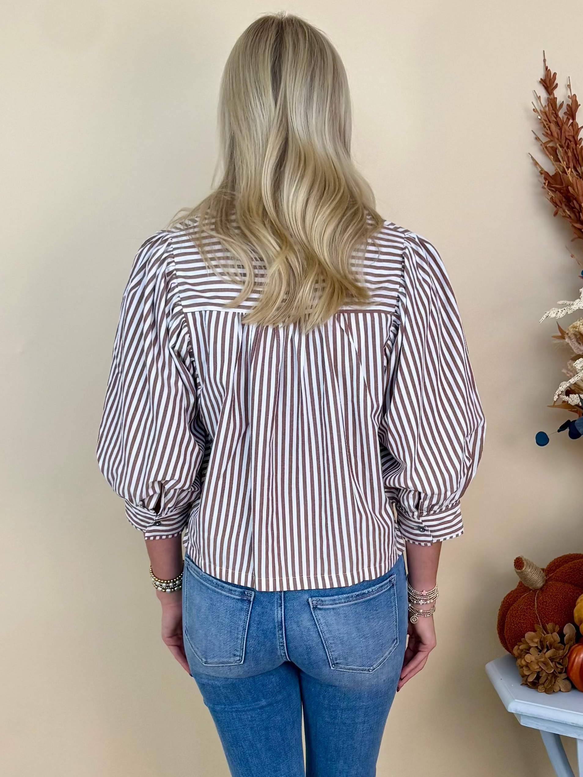 Falling Leaves Brown Striped Button Front Top-Shop-Womens-Boutique-Clothing