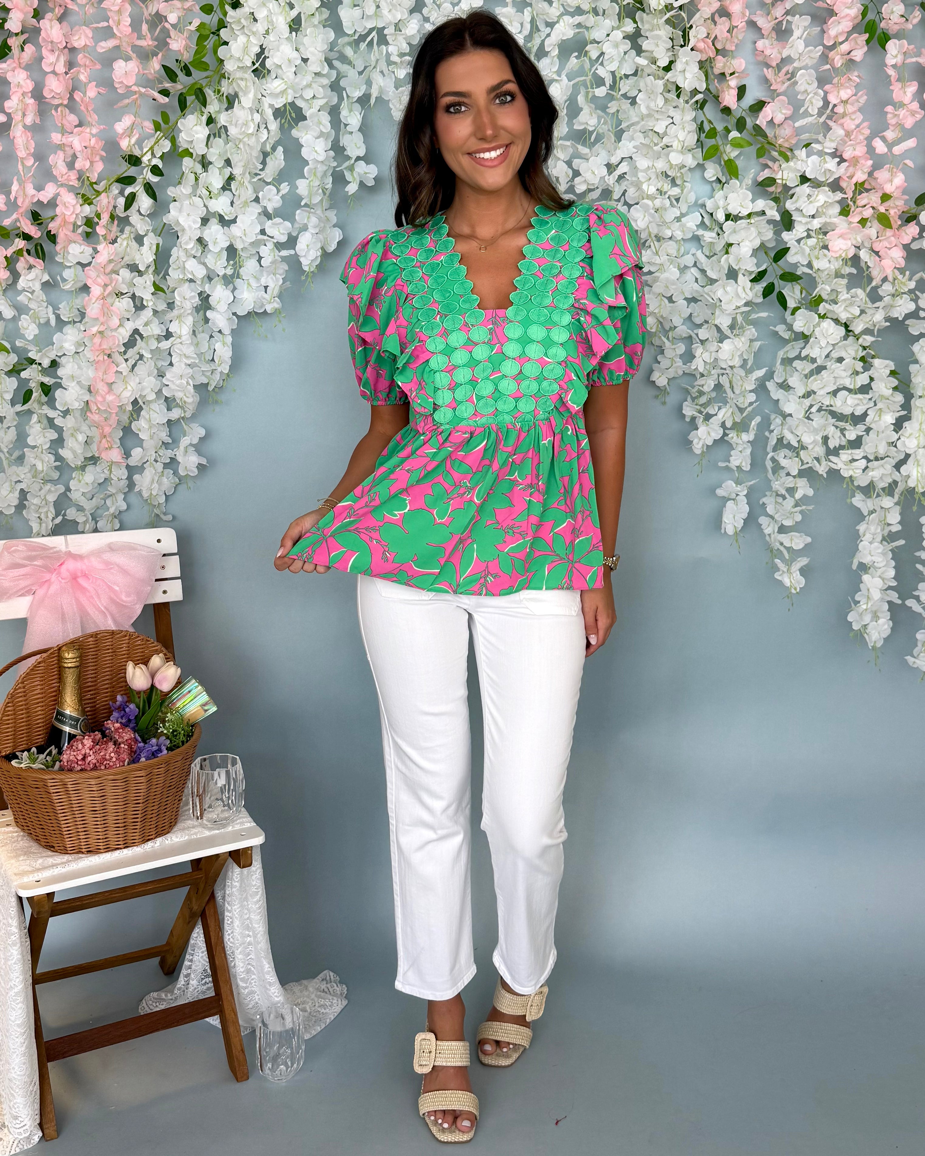 Polished Perfection Jade Pink Floral Top-Shop-Womens-Boutique-Clothing