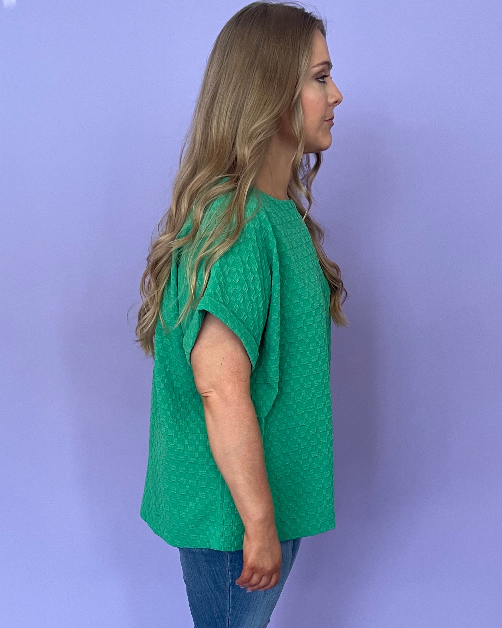 Let's Connect Plus Green Texture Top-Shop-Womens-Boutique-Clothing