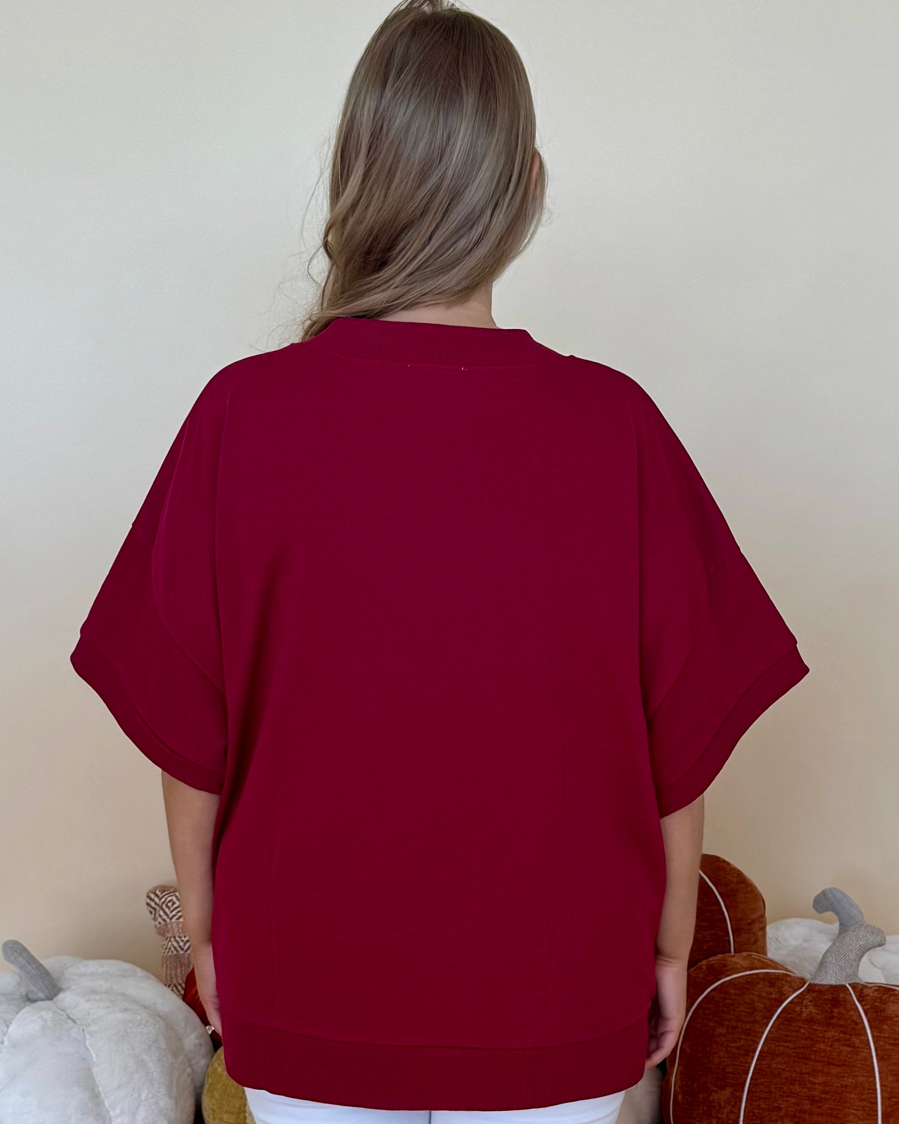 Taking Turns Dk Red Plus Embroidery A Sweatshirt Top-Shop-Womens-Boutique-Clothing