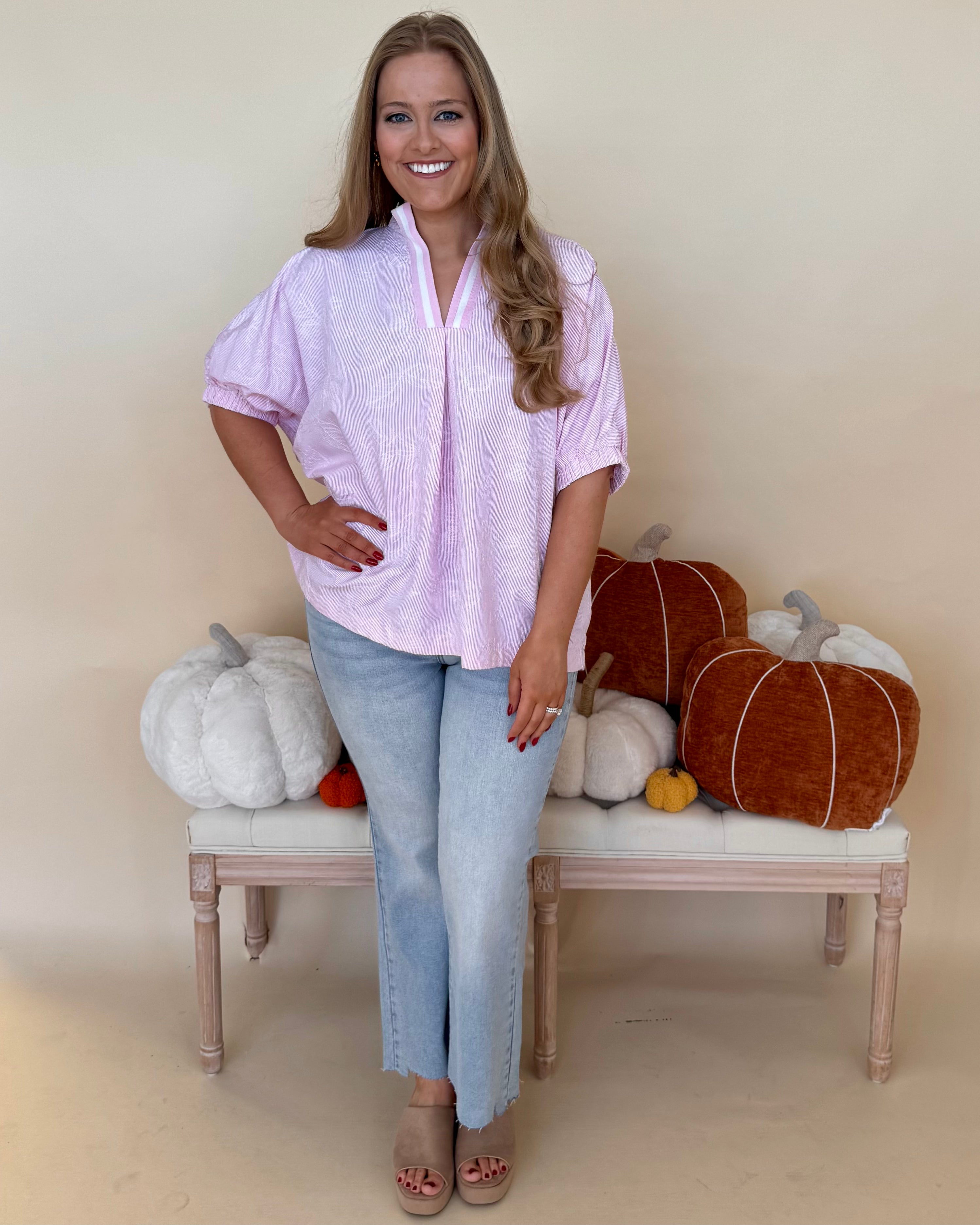 Last Dance Pink Plus Embroidered Contrast Top-Shop-Womens-Boutique-Clothing