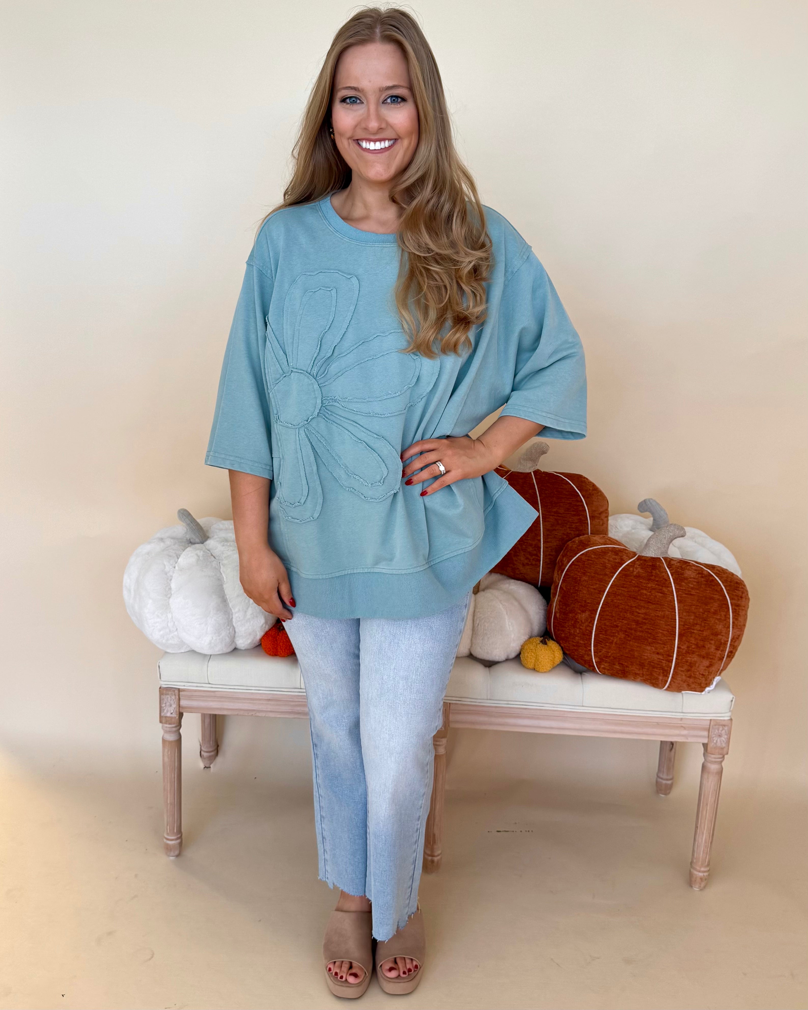 At A Glance Sage Plus Flower Top-Shop-Womens-Boutique-Clothing