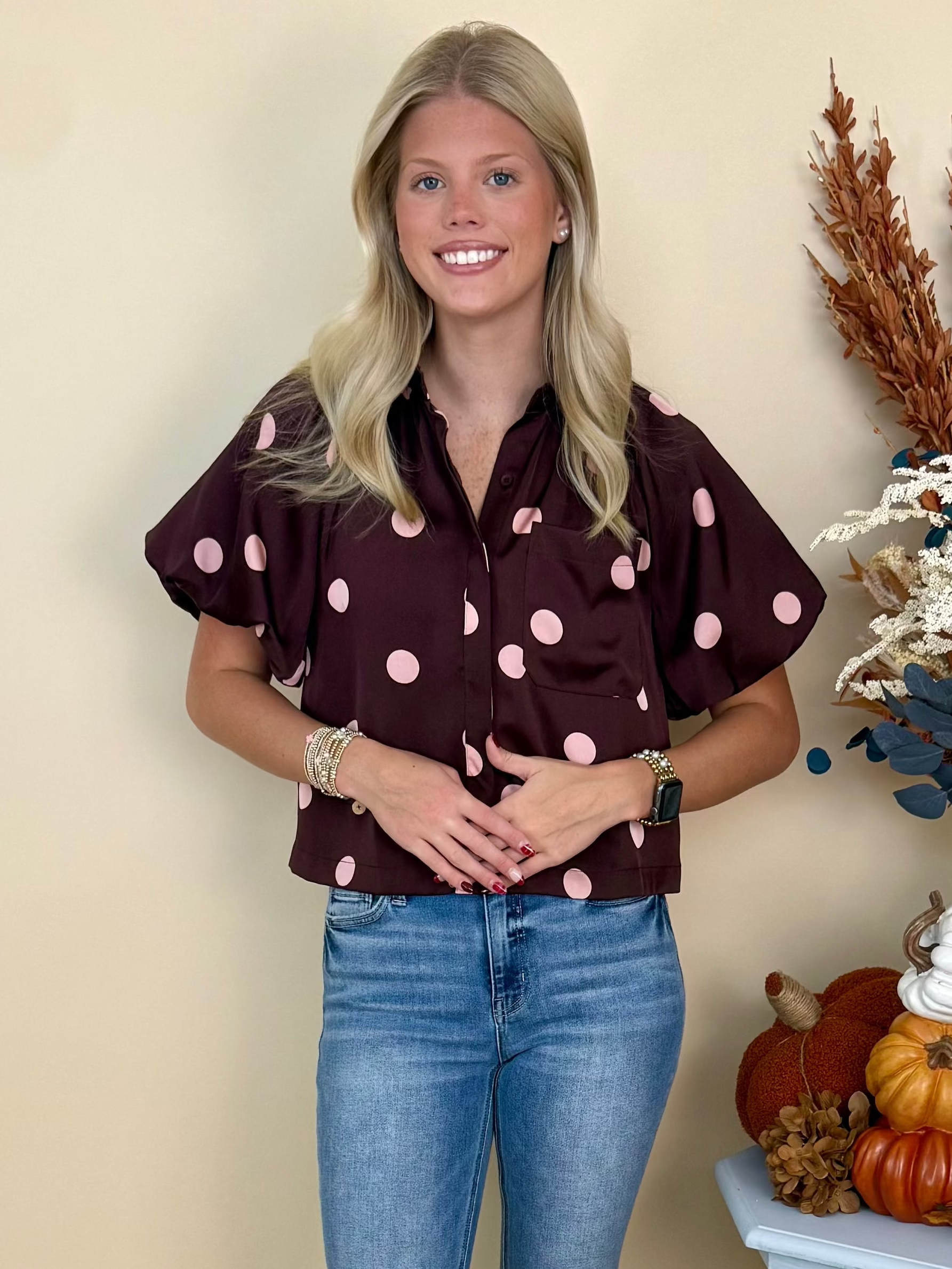 Big Moments Burgundy Polka Dot Top-Shop-Womens-Boutique-Clothing