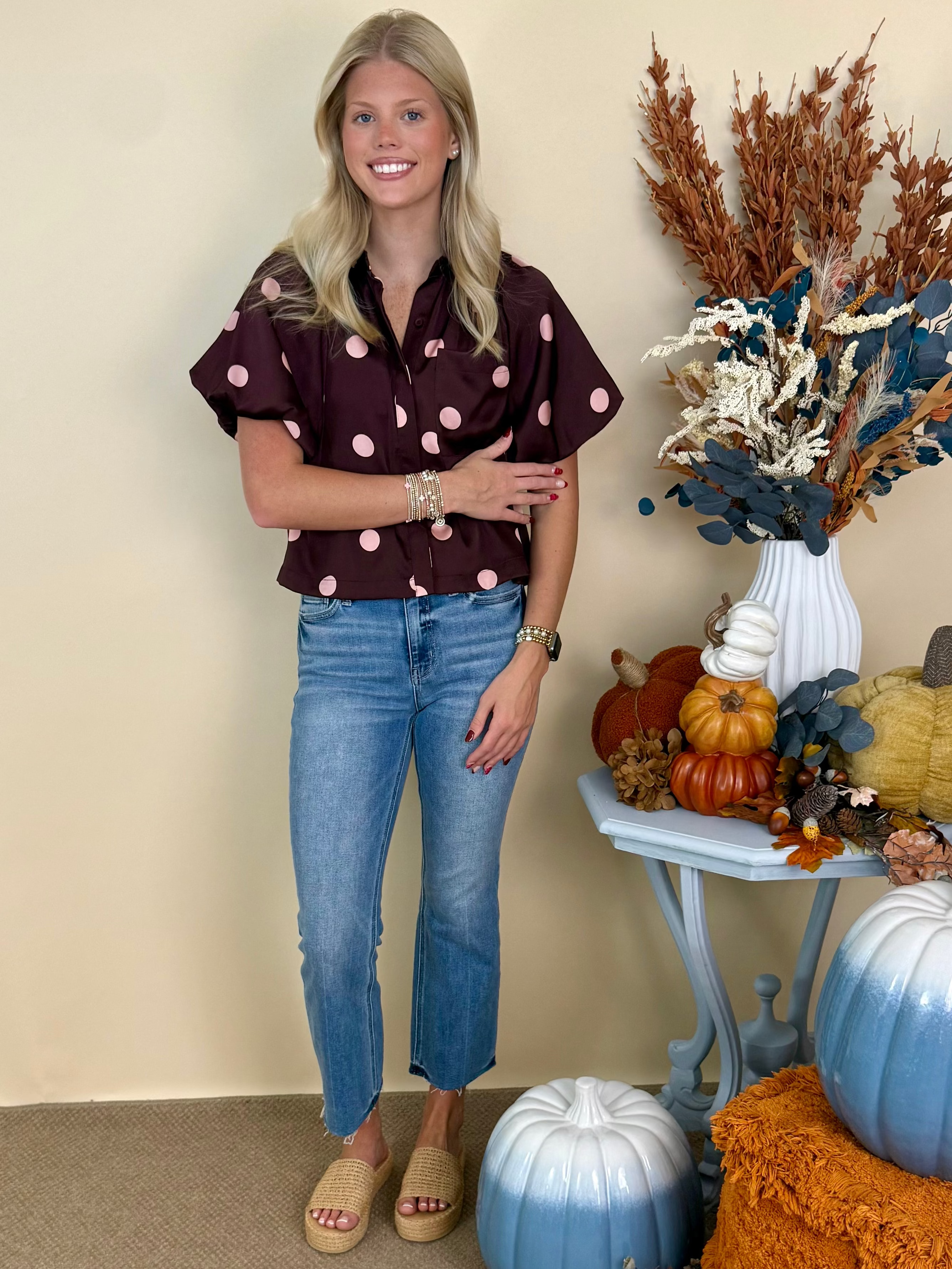 Big Moments Burgundy Polka Dot Top-Shop-Womens-Boutique-Clothing