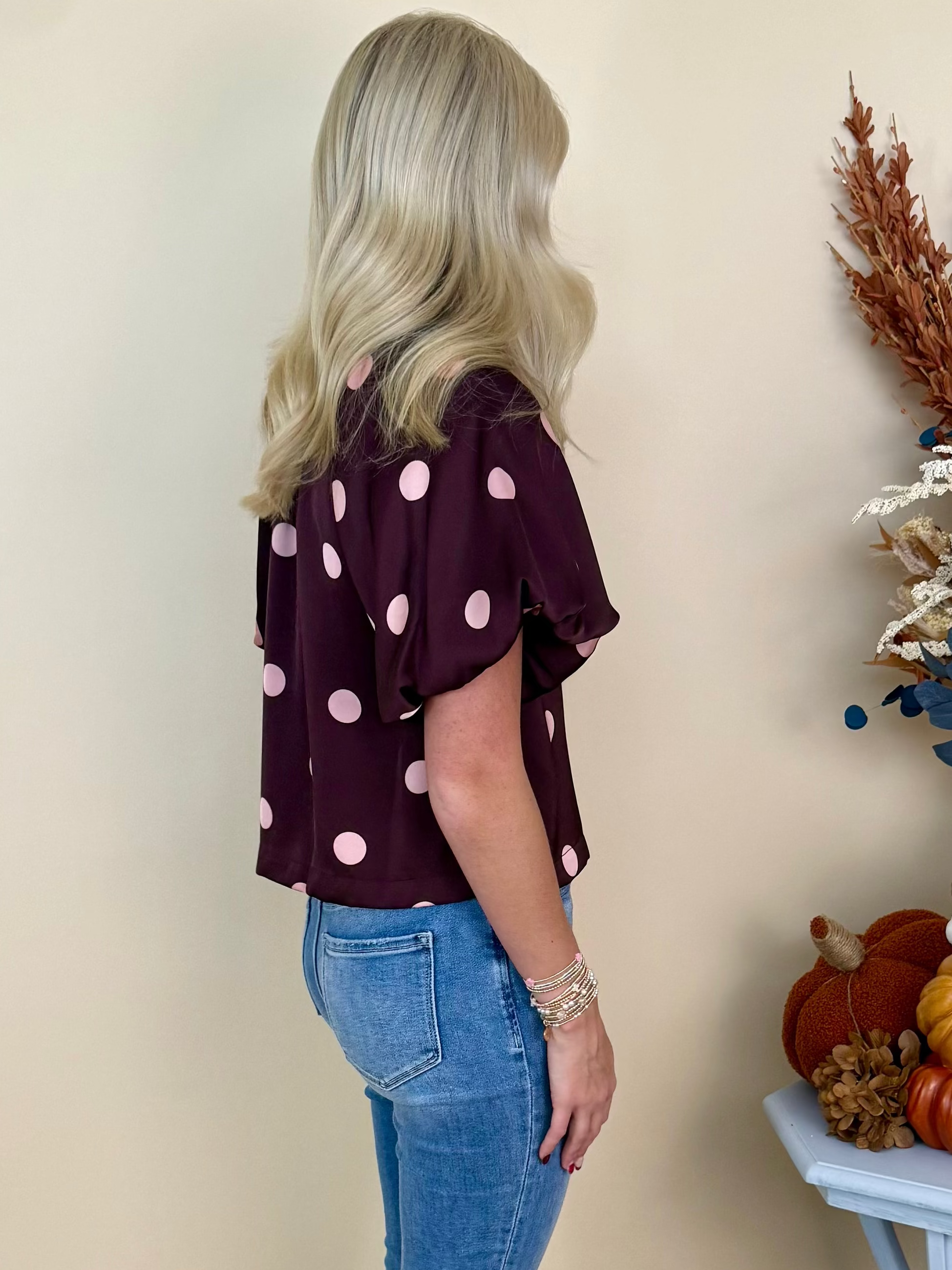 Big Moments Burgundy Polka Dot Top-Shop-Womens-Boutique-Clothing