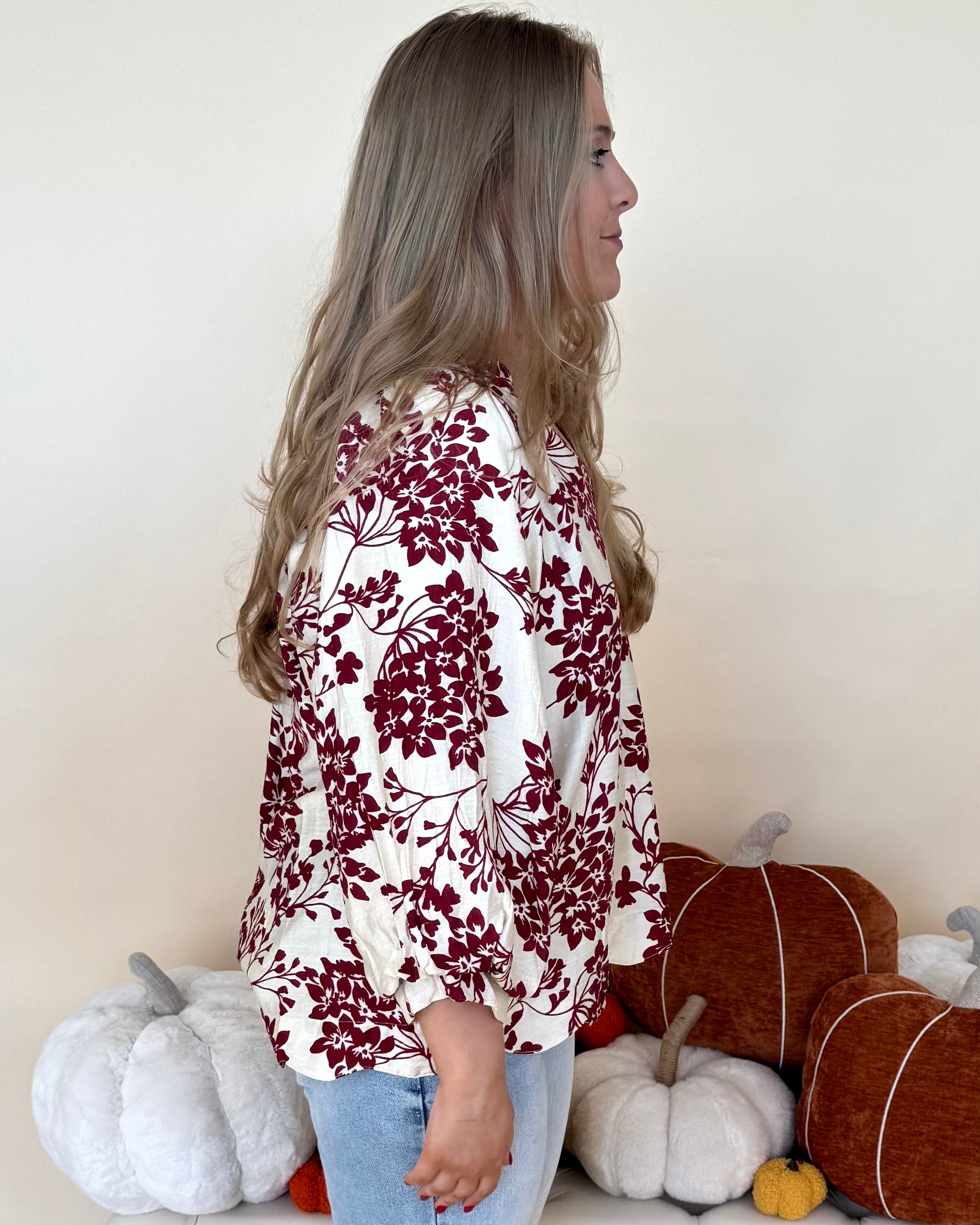 Time Off Garnet Plus Blossom Scalloped Top-Shop-Womens-Boutique-Clothing