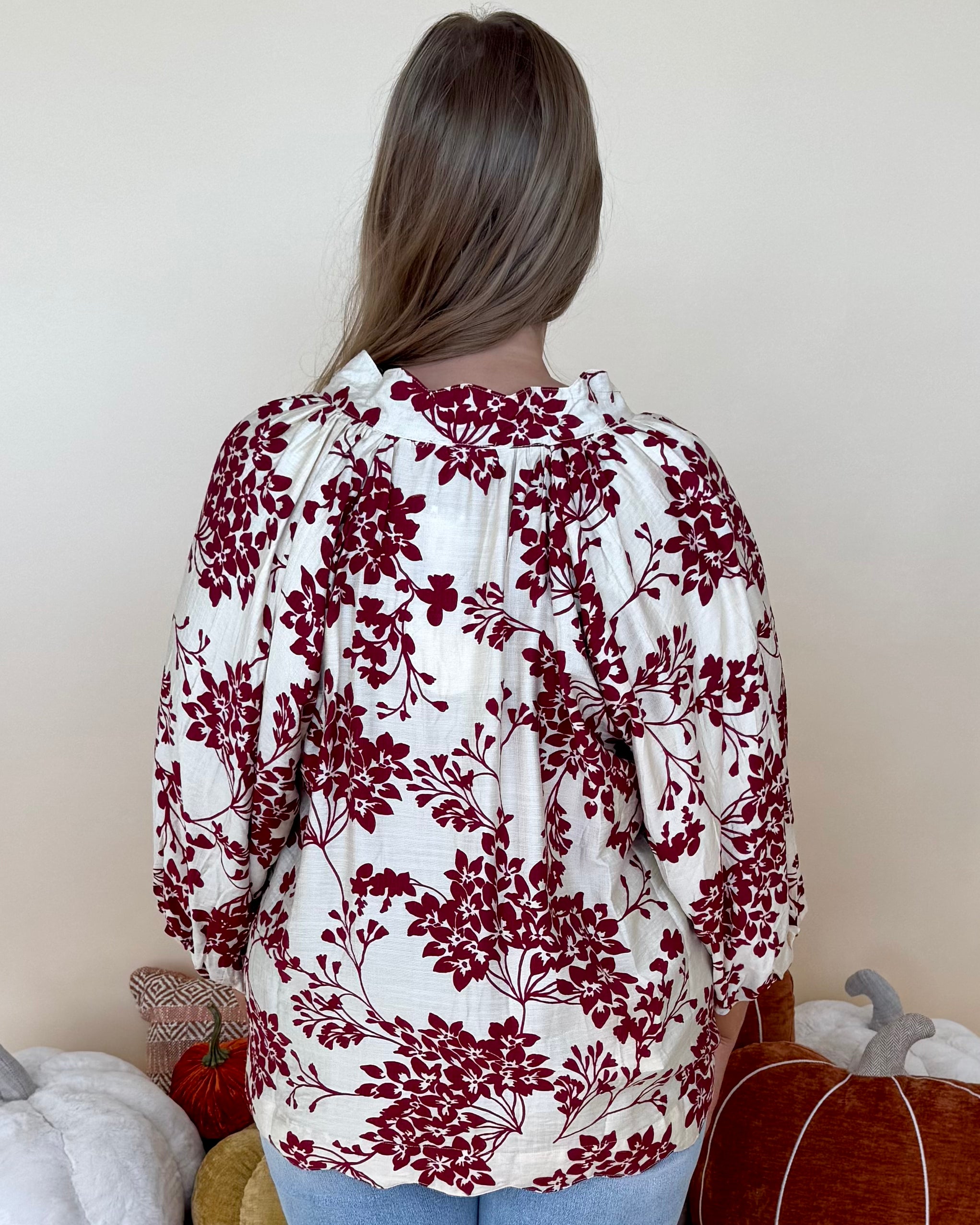 Time Off Garnet Plus Blossom Scalloped Top-Shop-Womens-Boutique-Clothing