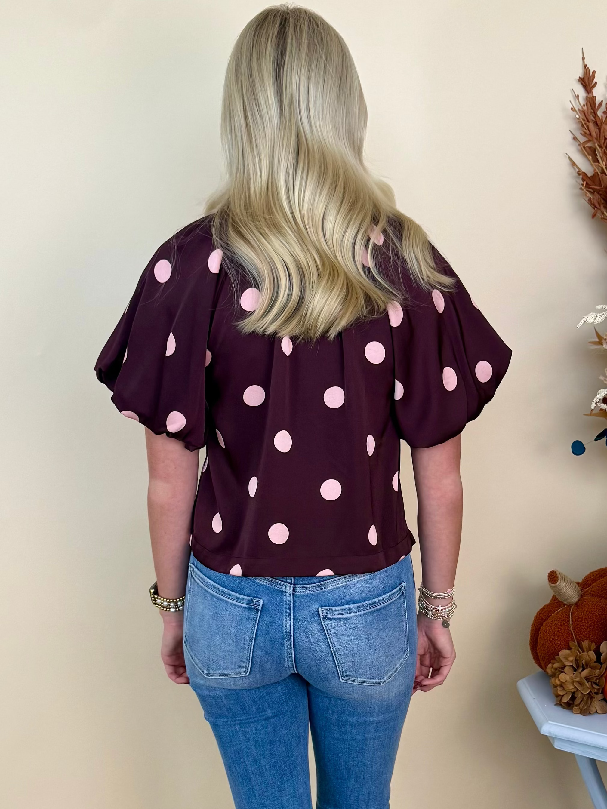 Big Moments Burgundy Polka Dot Top-Shop-Womens-Boutique-Clothing