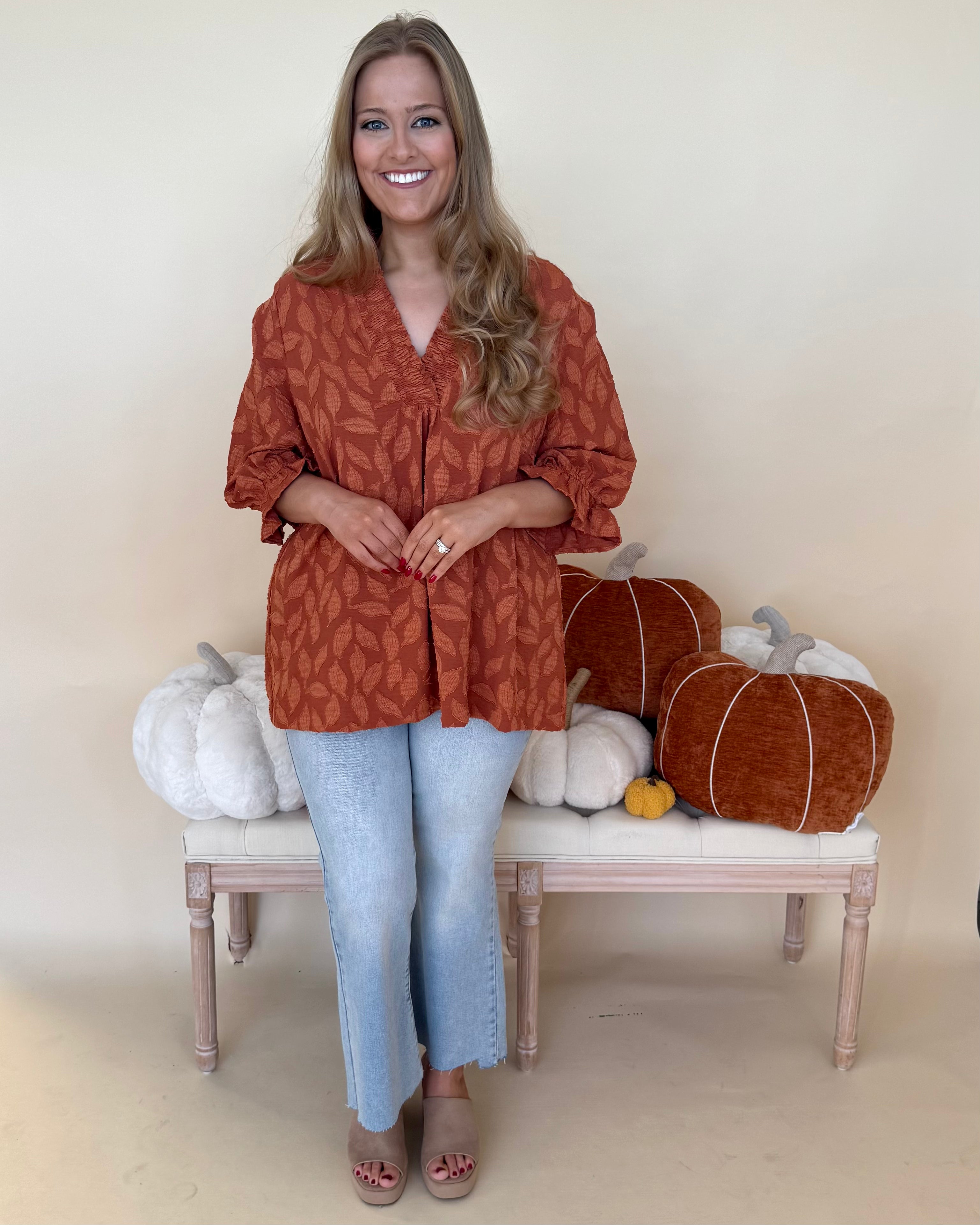 Sunkist Stroll Rust Plus Floral Jacquard Top-Shop-Womens-Boutique-Clothing
