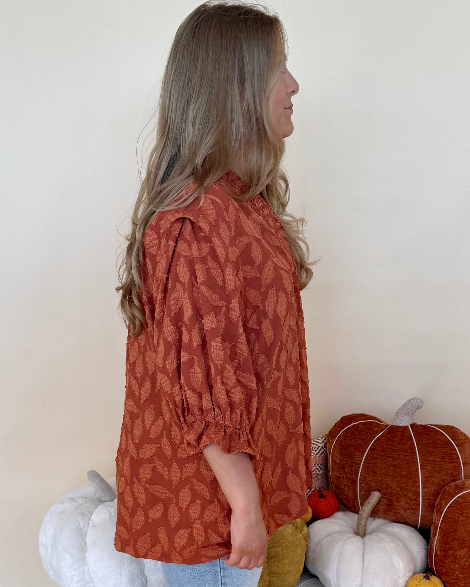 Sunkist Stroll Rust Plus Floral Jacquard Top-Shop-Womens-Boutique-Clothing