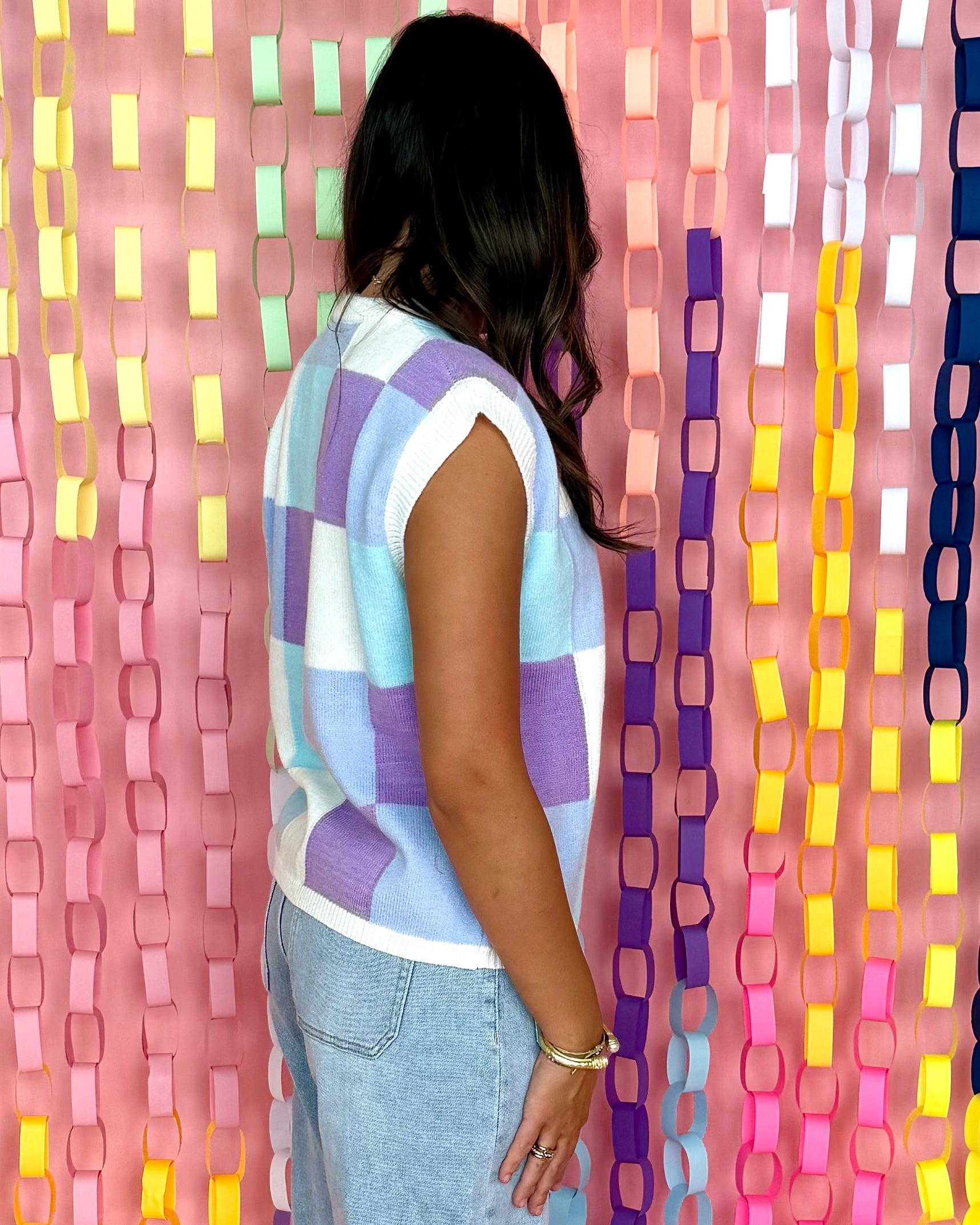 Up And Going Purple Combo Checkered Sweater-Shop-Womens-Boutique-Clothing