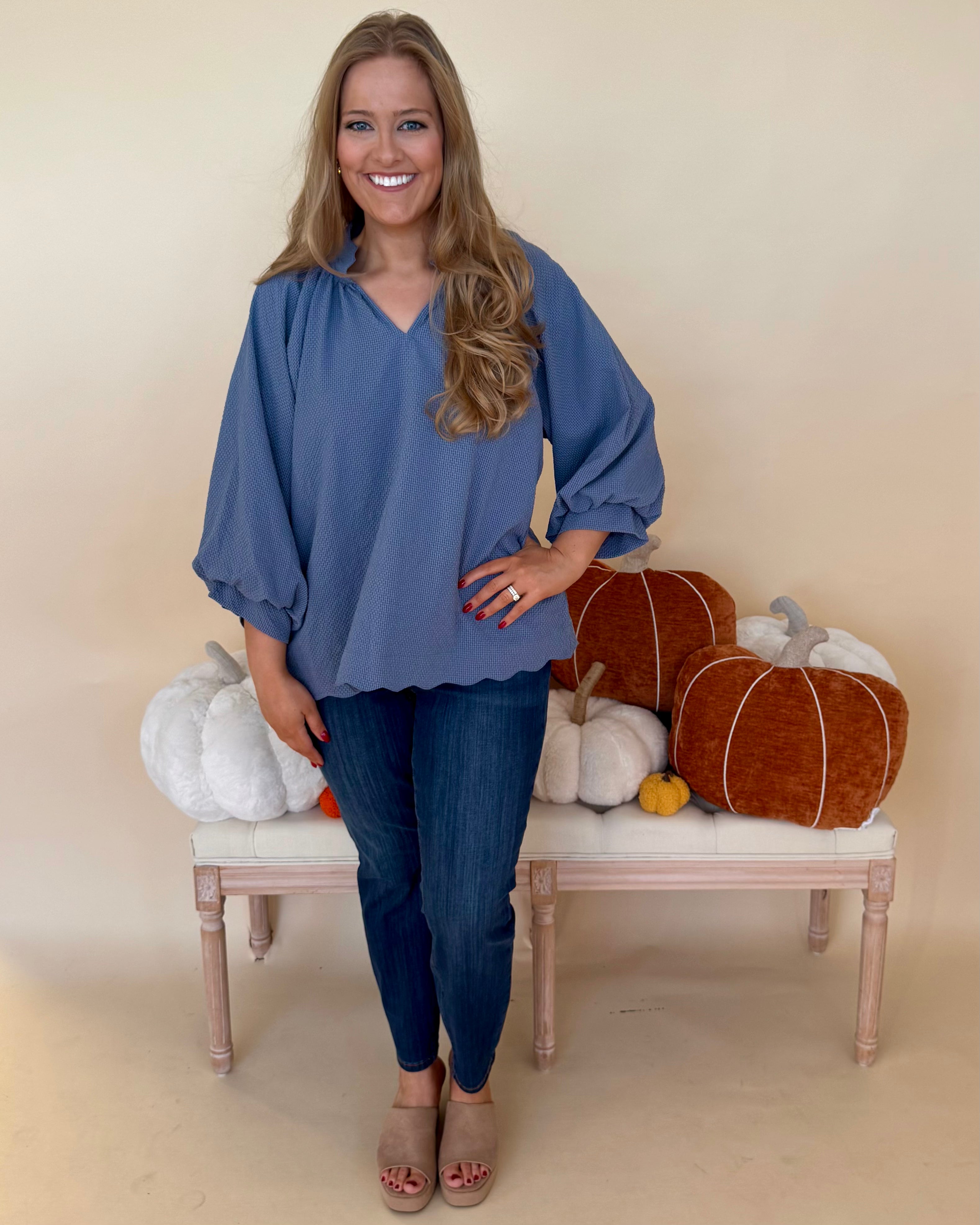As It Is Steel Blue Plus Textured Top-Shop-Womens-Boutique-Clothing