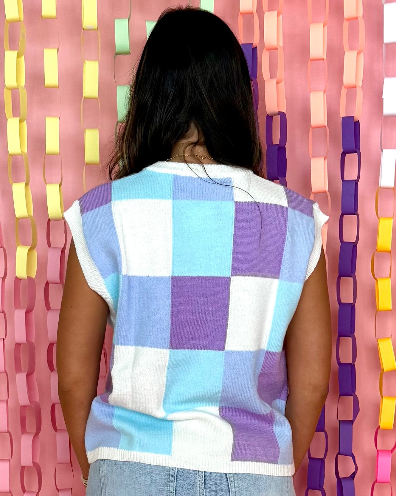 Up And Going Purple Combo Checkered Sweater-Shop-Womens-Boutique-Clothing