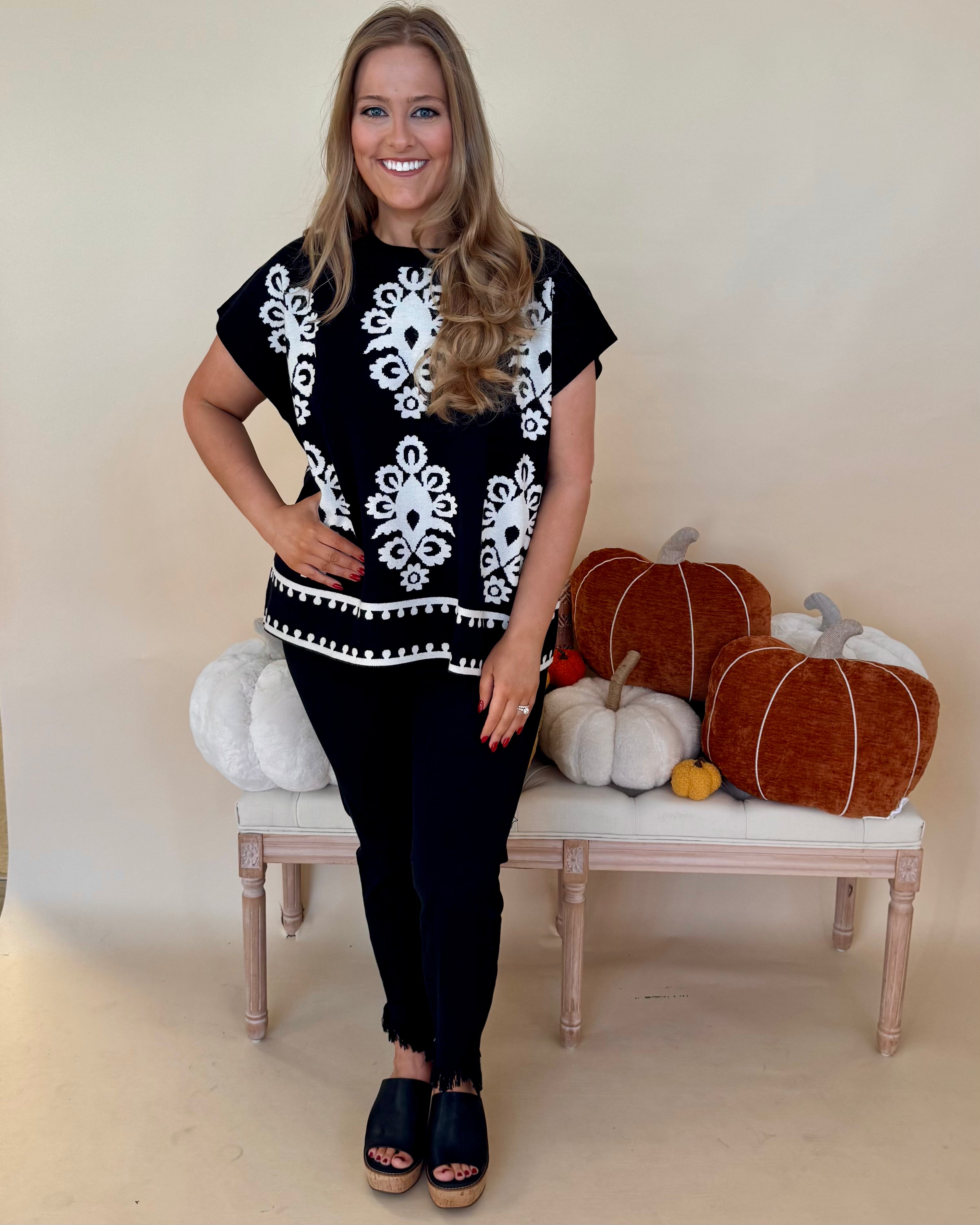 Sweet View Black Plus Damask Sweater-Shop-Womens-Boutique-Clothing
