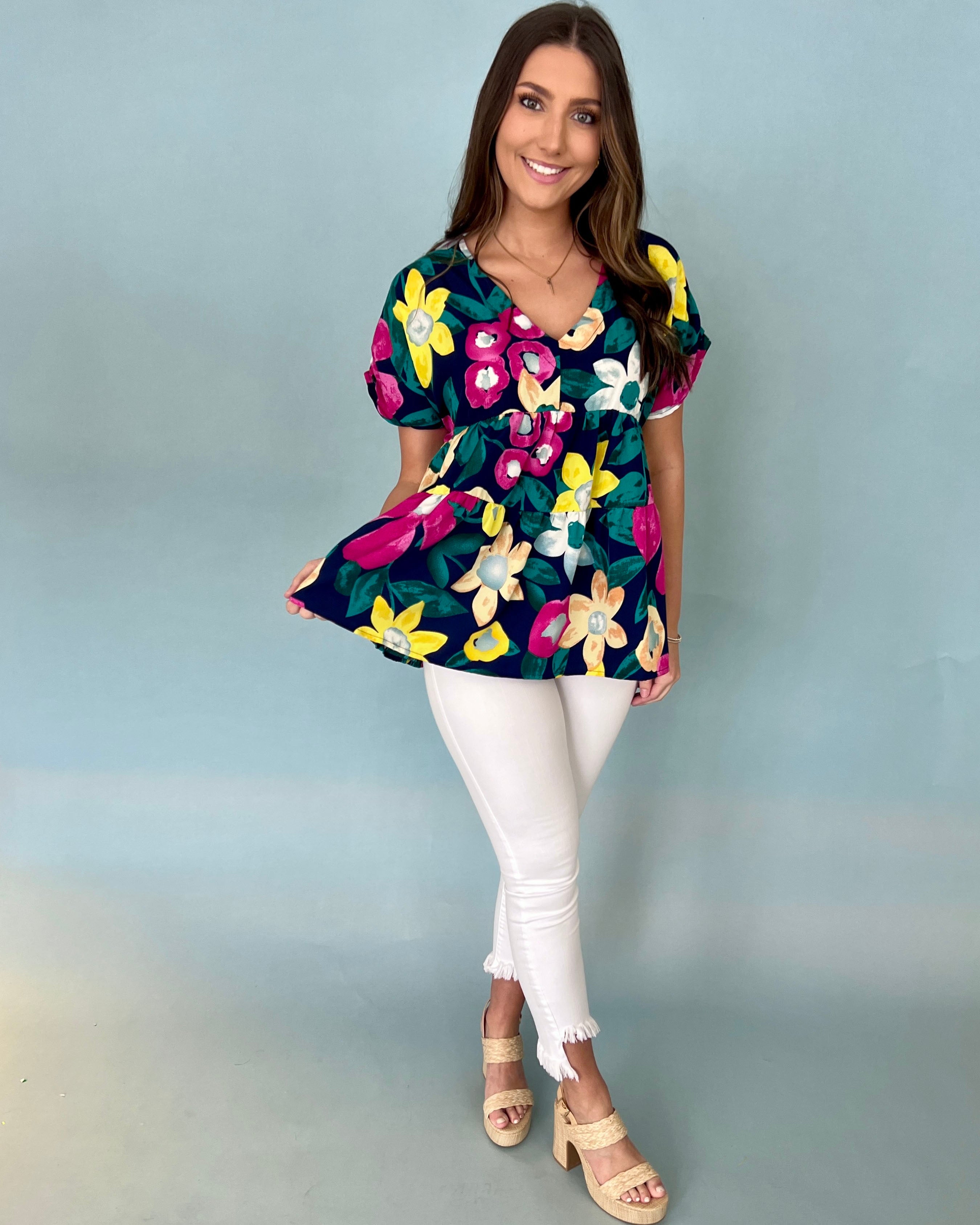Taking Time Navy Mix Floral Top-Shop-Womens-Boutique-Clothing