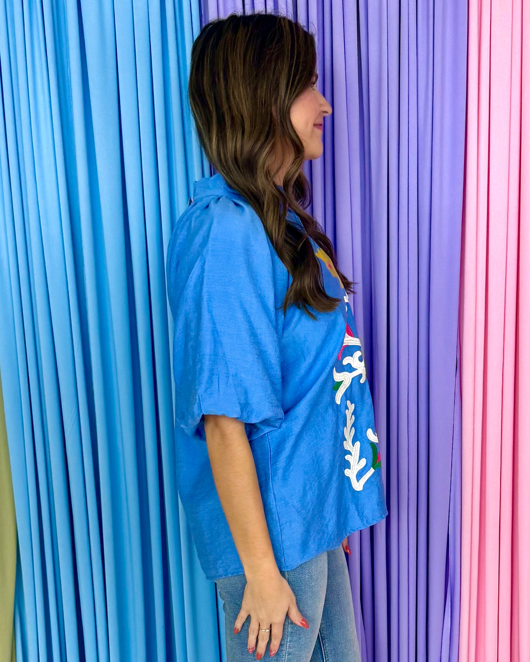 Weekend Wander V-Neck Embroidered Top-Shop-Womens-Boutique-Clothing