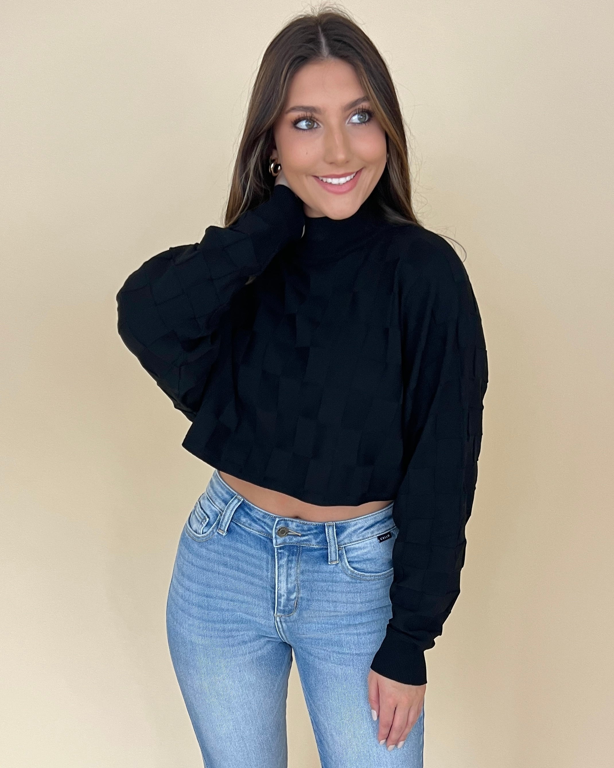 All Night Black Textured Knit Sweater-Shop-Womens-Boutique-Clothing