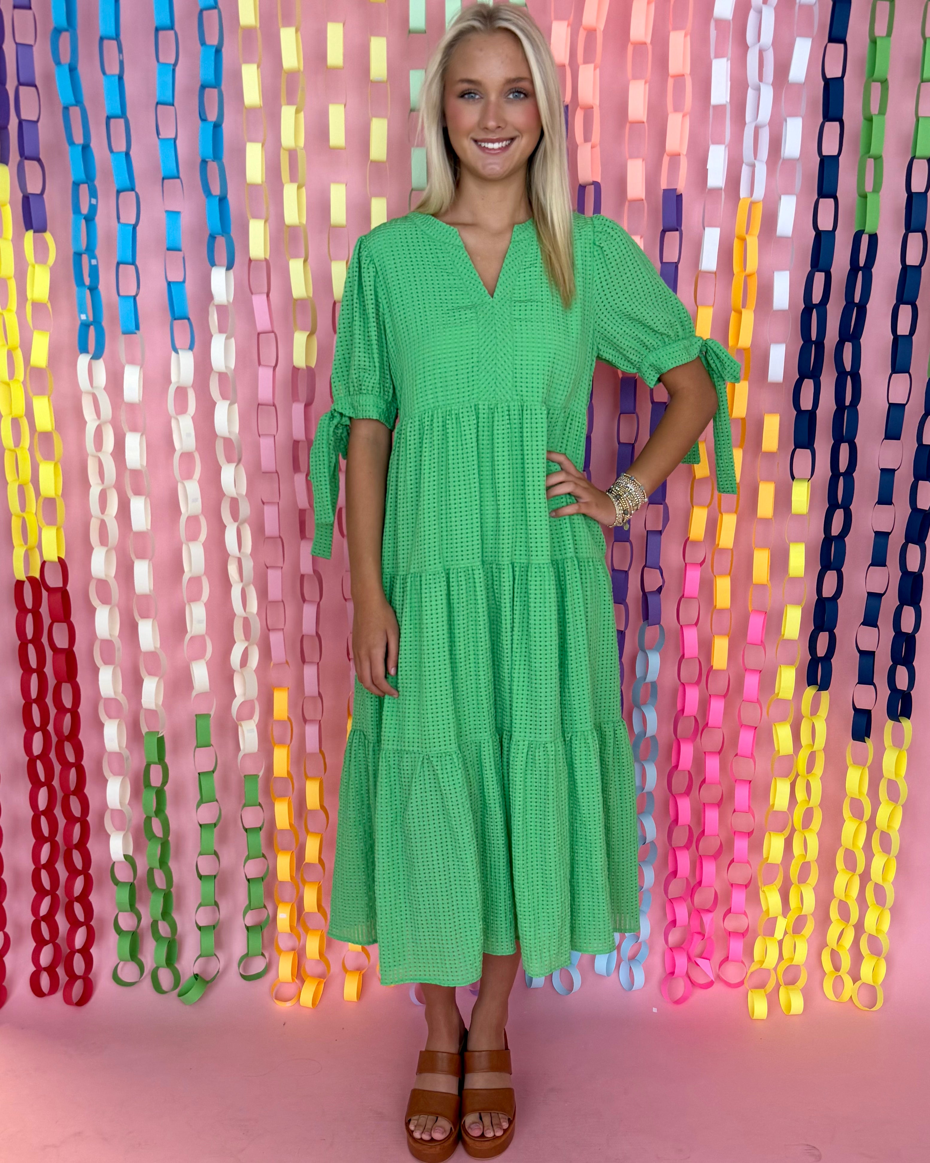 More Duets Green Tiered Midi Dress-Shop-Womens-Boutique-Clothing
