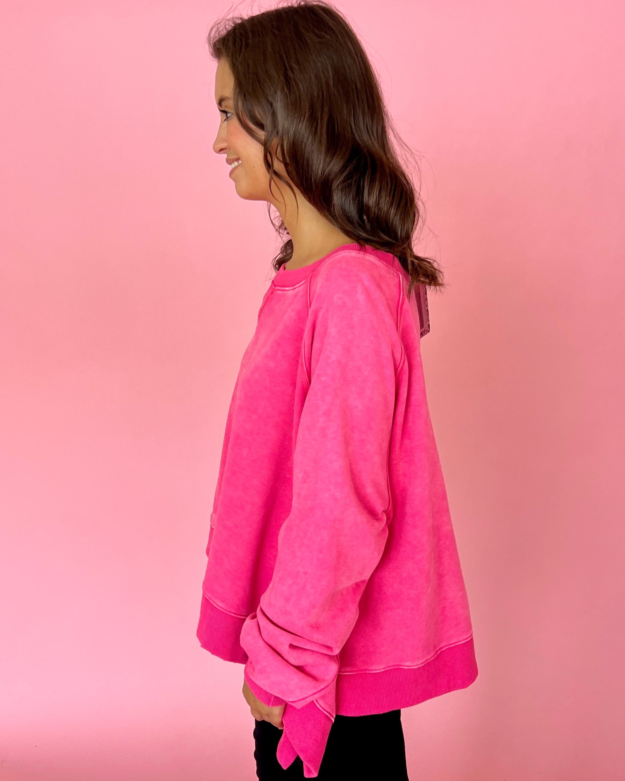 Always There For You Hot Pink Distressed Sweatshirt-Shop-Womens-Boutique-Clothing
