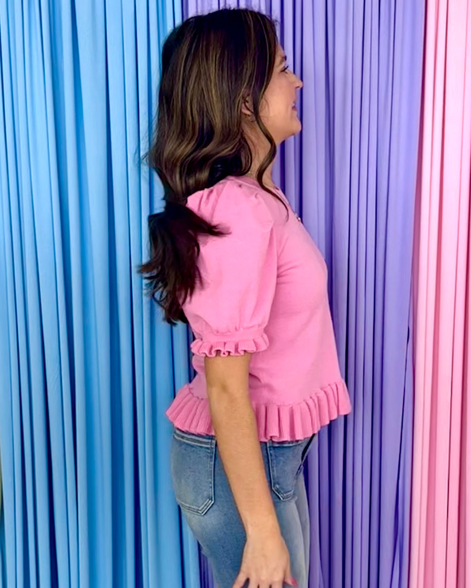 Sugar Bloom Lt Pink Ruffle Sweater-Shop-Womens-Boutique-Clothing