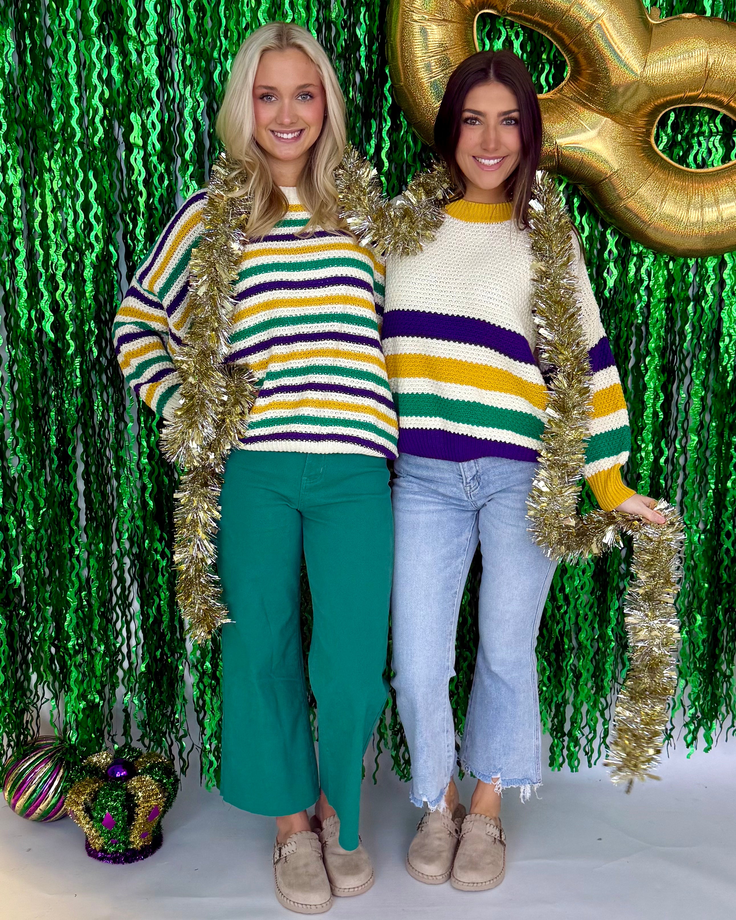 Into The Sky Multi Stripe Mardi Gras Sweater-Shop-Womens-Boutique-Clothing