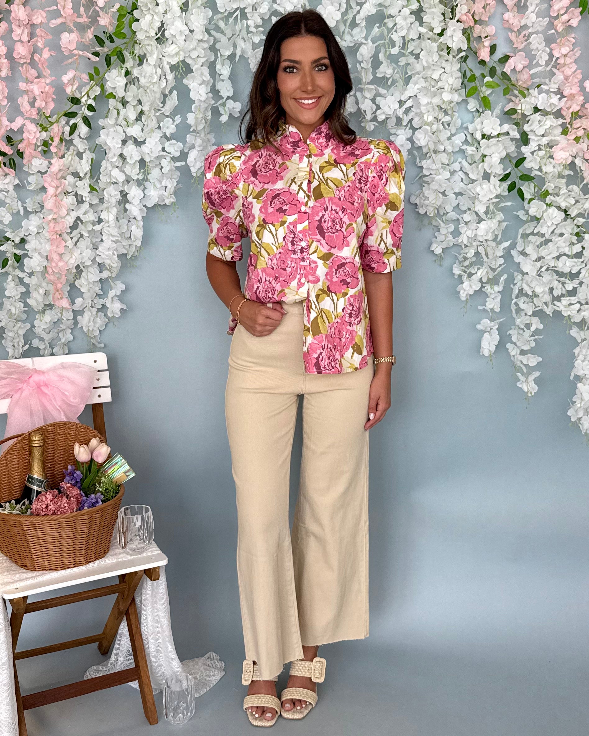 Addicted to Love Pink Floral Button Top-Shop-Womens-Boutique-Clothing