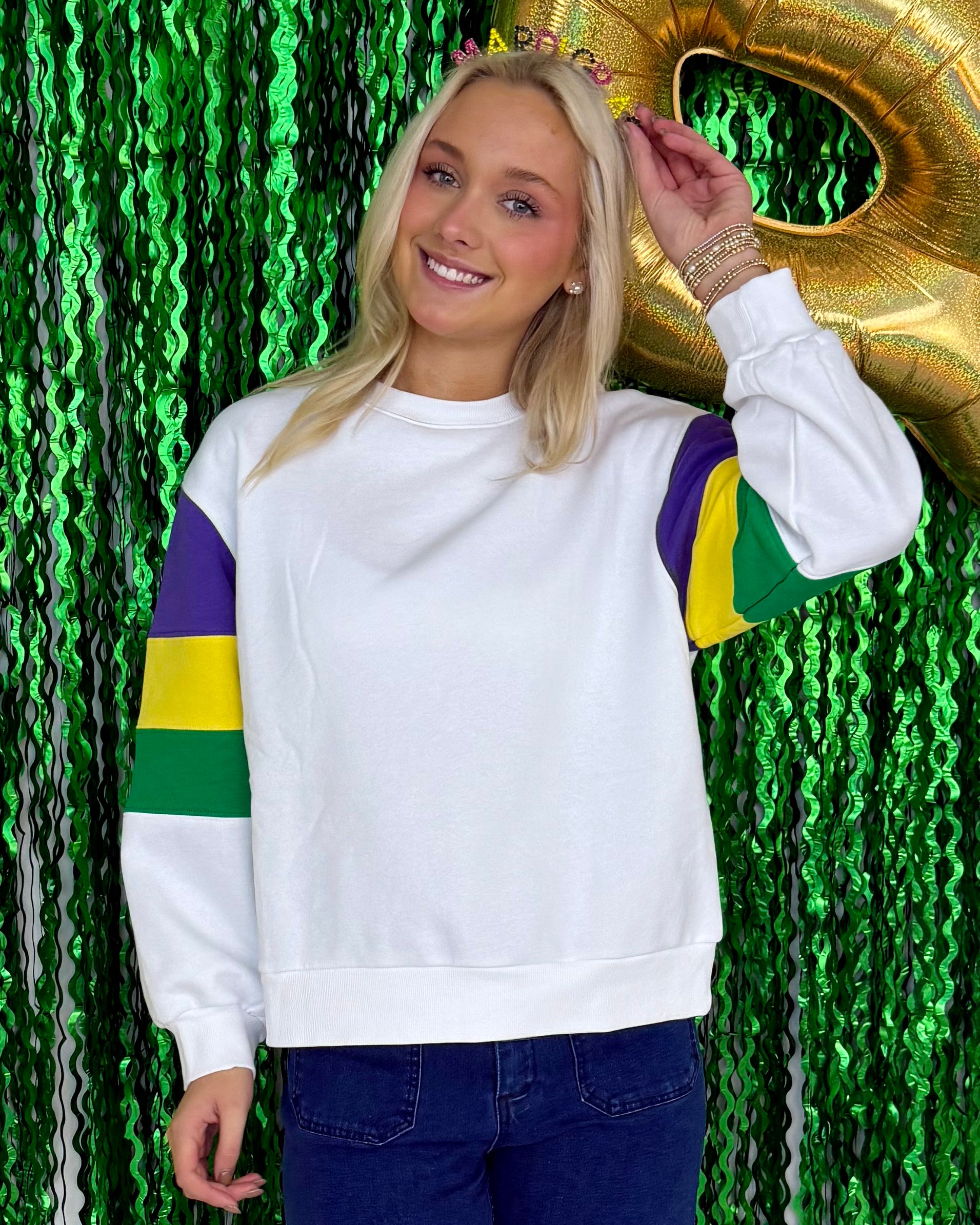 Bead Catchers Off White Colorblock Sweatshirt-Shop-Womens-Boutique-Clothing