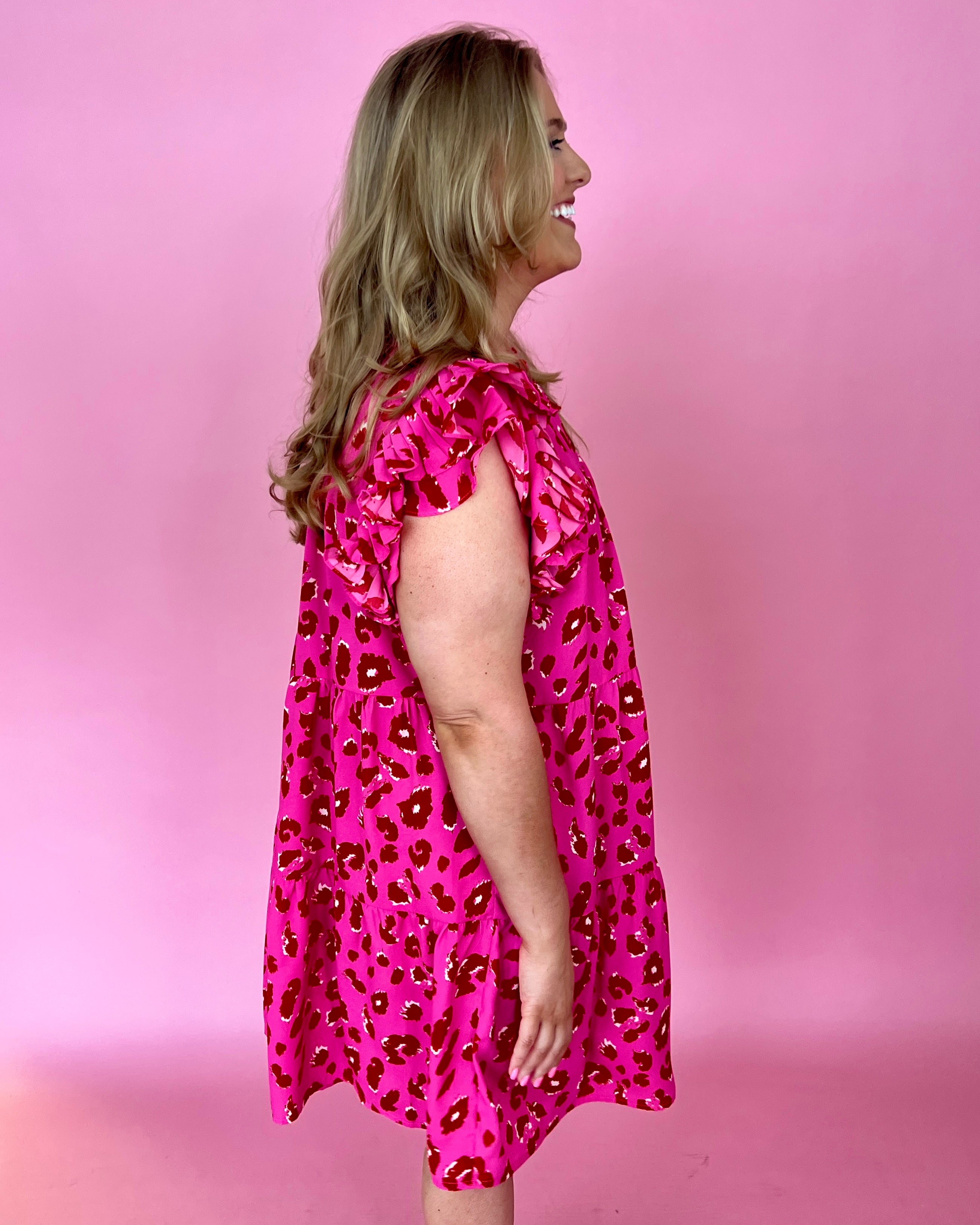 Good Heart Hot Pink Plus Leopard Tiered Dress-Shop-Womens-Boutique-Clothing