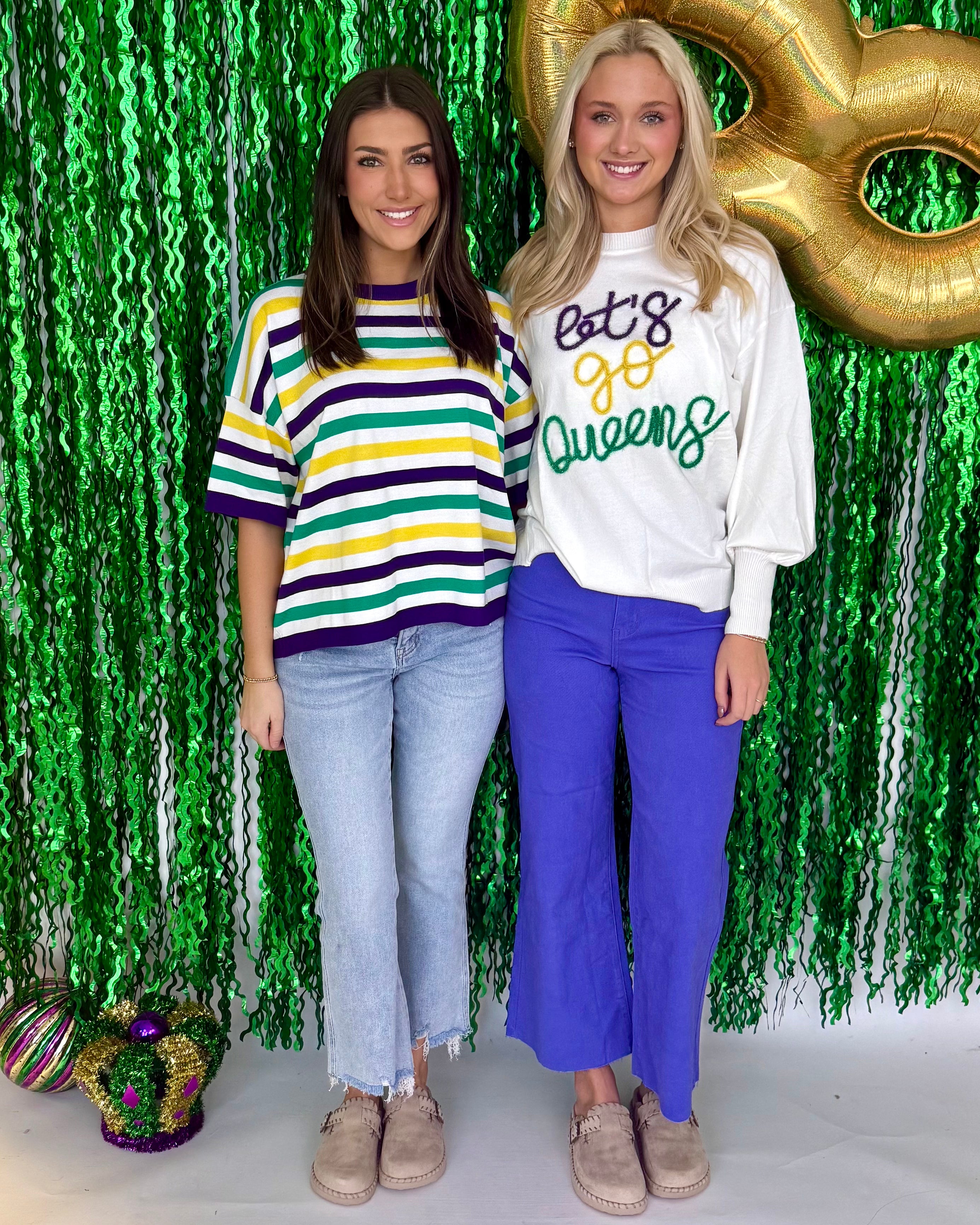 Queen's Cake White Tinsel Mardi Gras Sweater-Shop-Womens-Boutique-Clothing