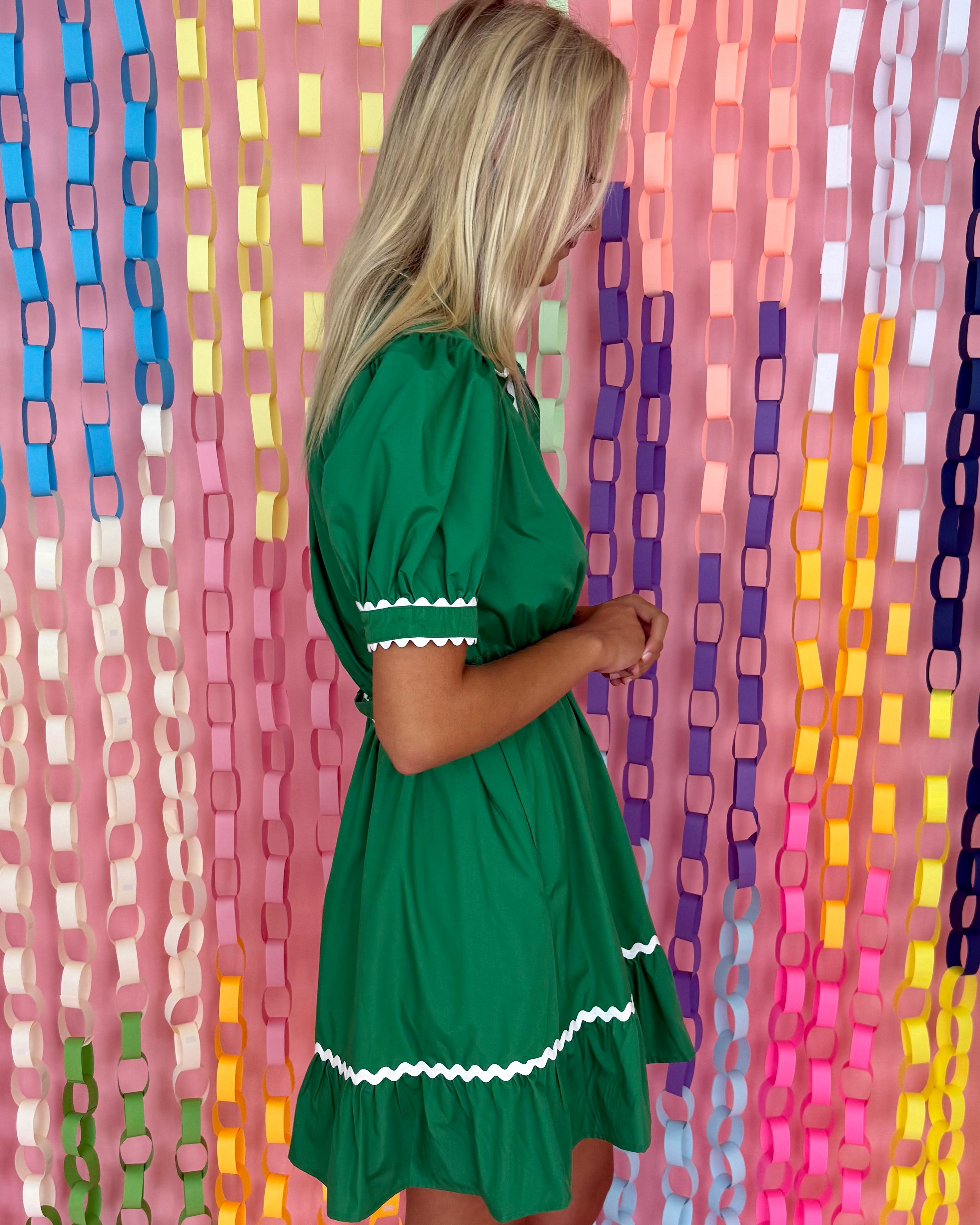 The Flaunt Kelly Green White Belted Dress-Shop-Womens-Boutique-Clothing