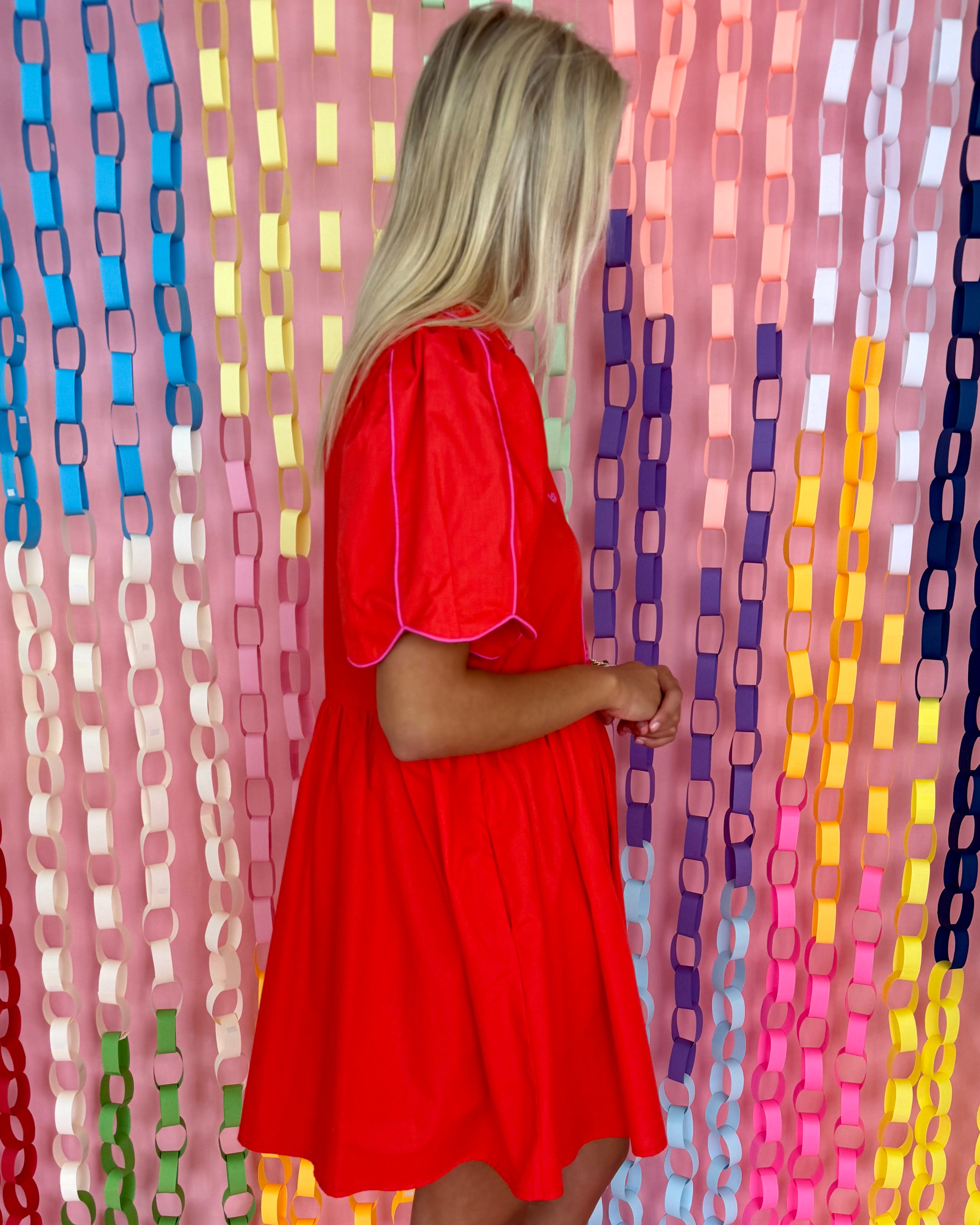 Whirlwind Red Scallop Dress-Shop-Womens-Boutique-Clothing