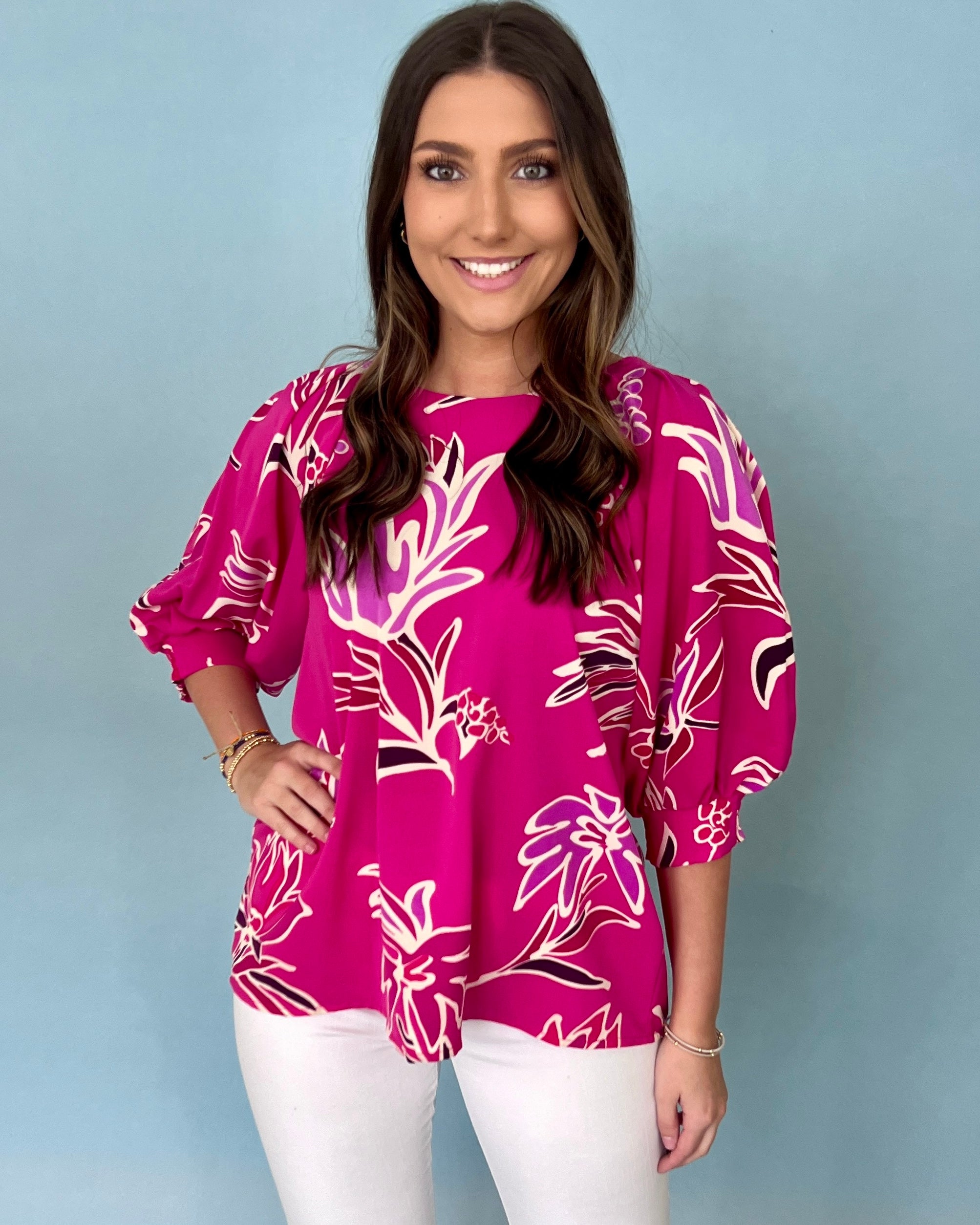 Stay With It Hot Pink Floral Top-Shop-Womens-Boutique-Clothing