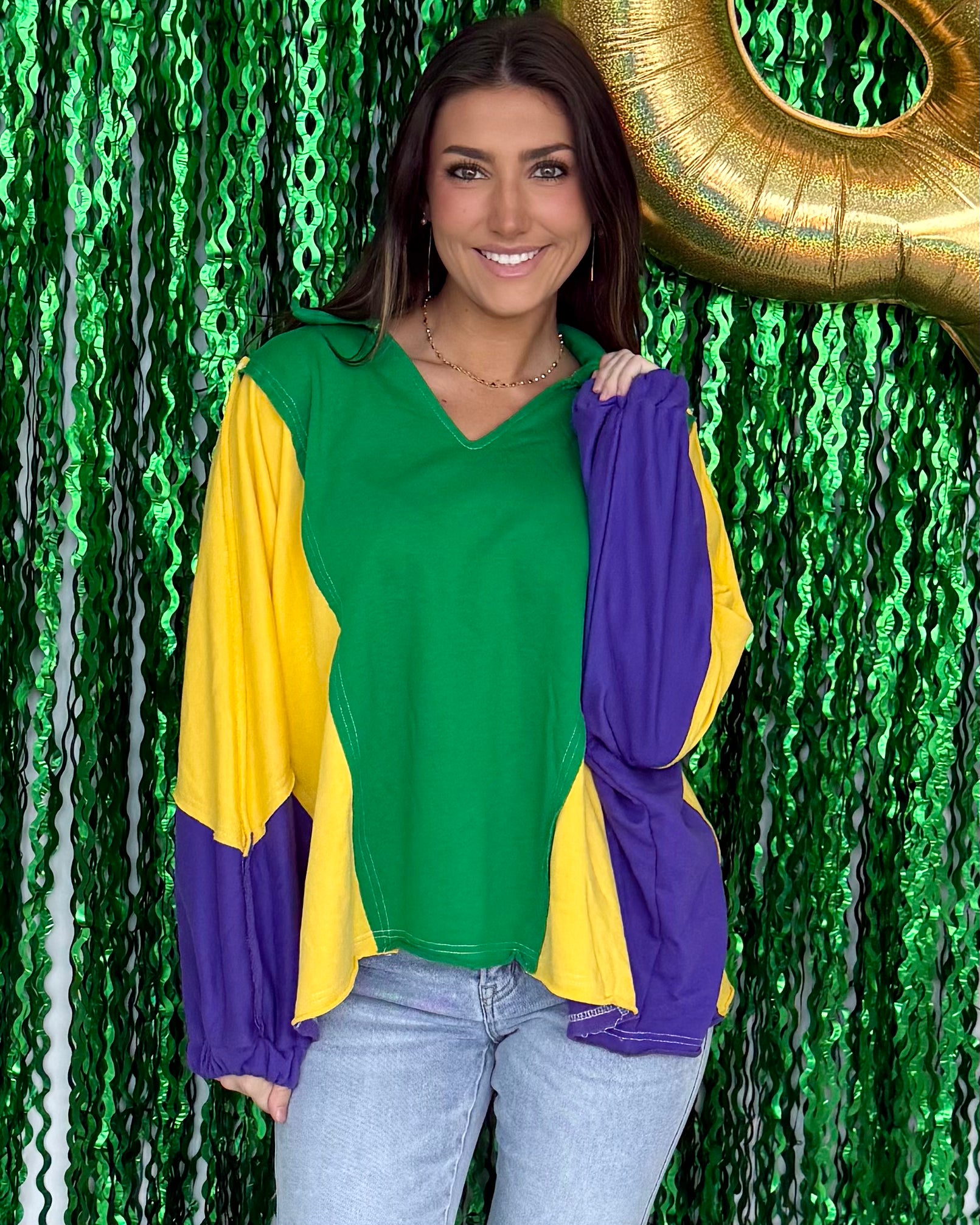 Mardi Vibes Green Mustard Purple Collared Top-Shop-Womens-Boutique-Clothing