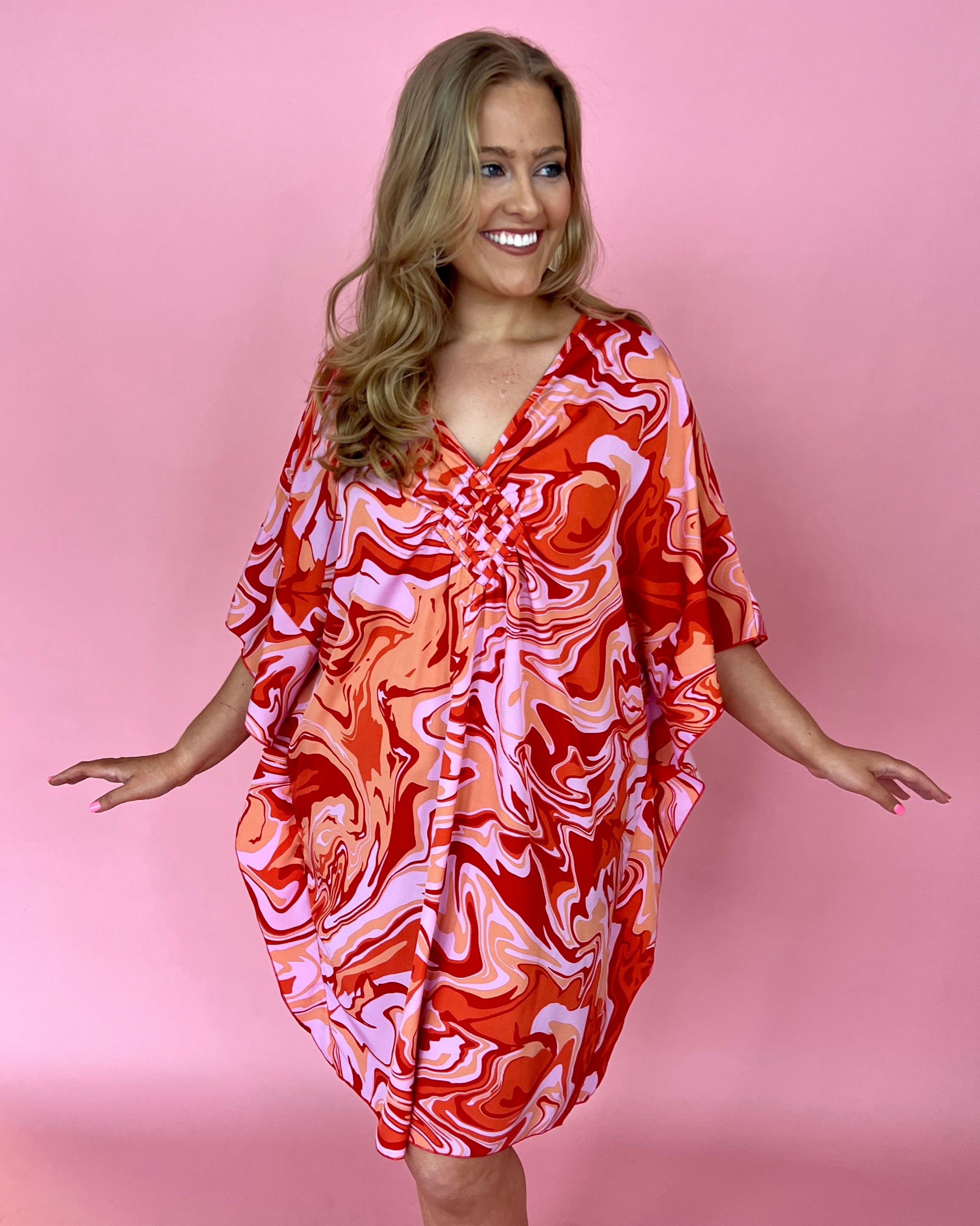 Tired Of Everything Red Plus Marble Batwing Dress-Shop-Womens-Boutique-Clothing