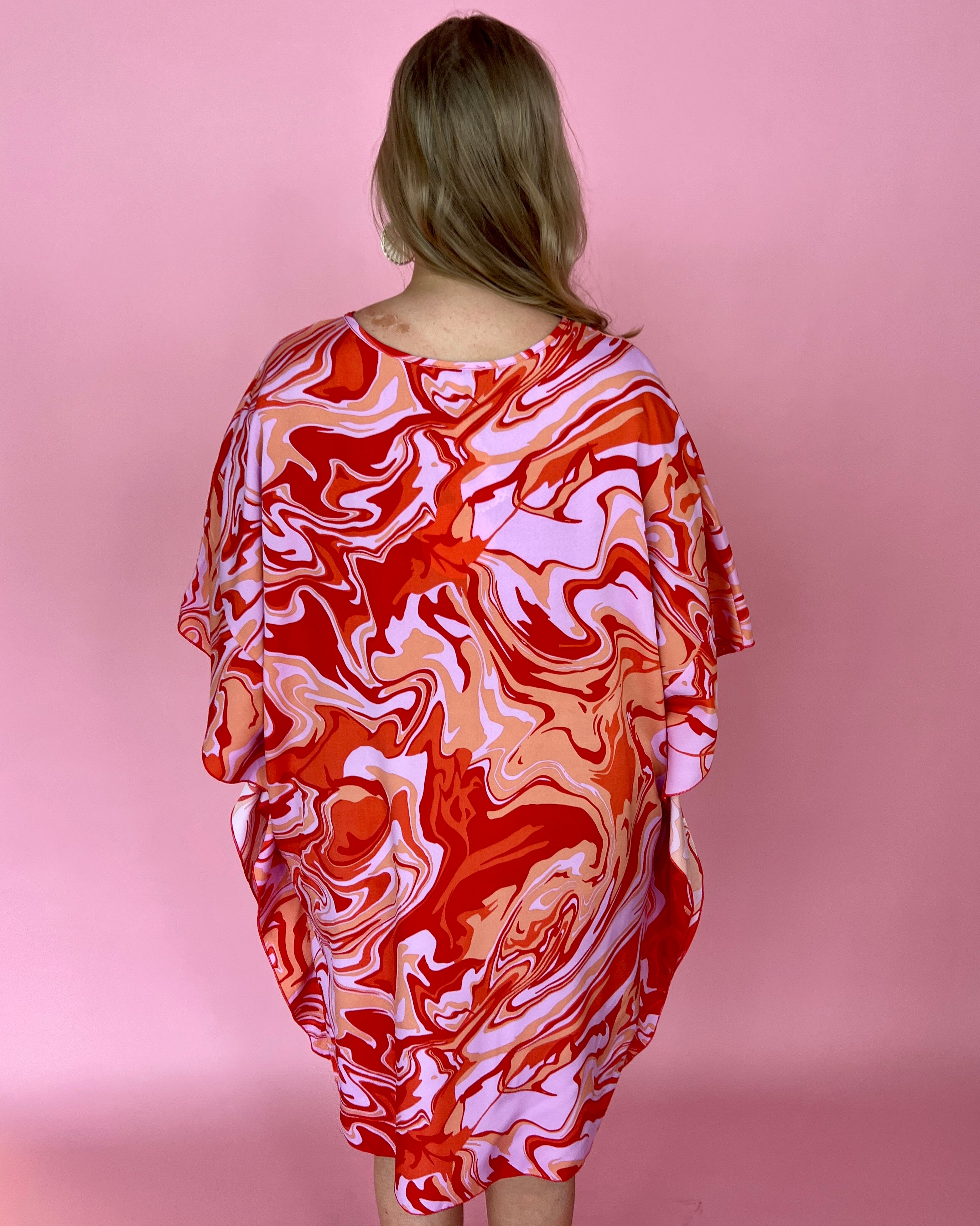 Tired Of Everything Red Plus Marble Batwing Dress-Shop-Womens-Boutique-Clothing
