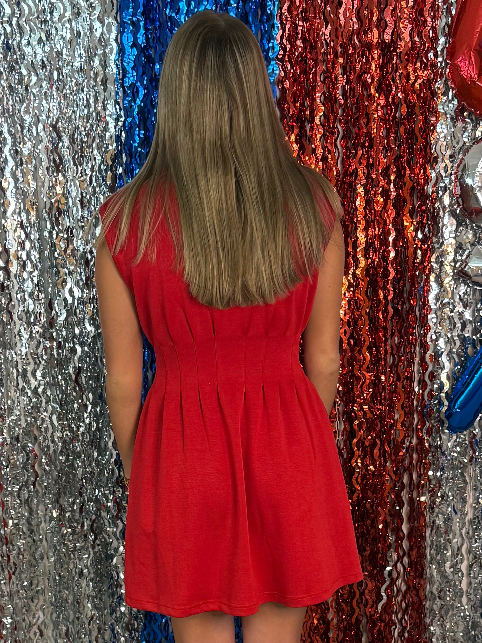 Sweet Silhouette Red Pintuck Dress-Shop-Womens-Boutique-Clothing