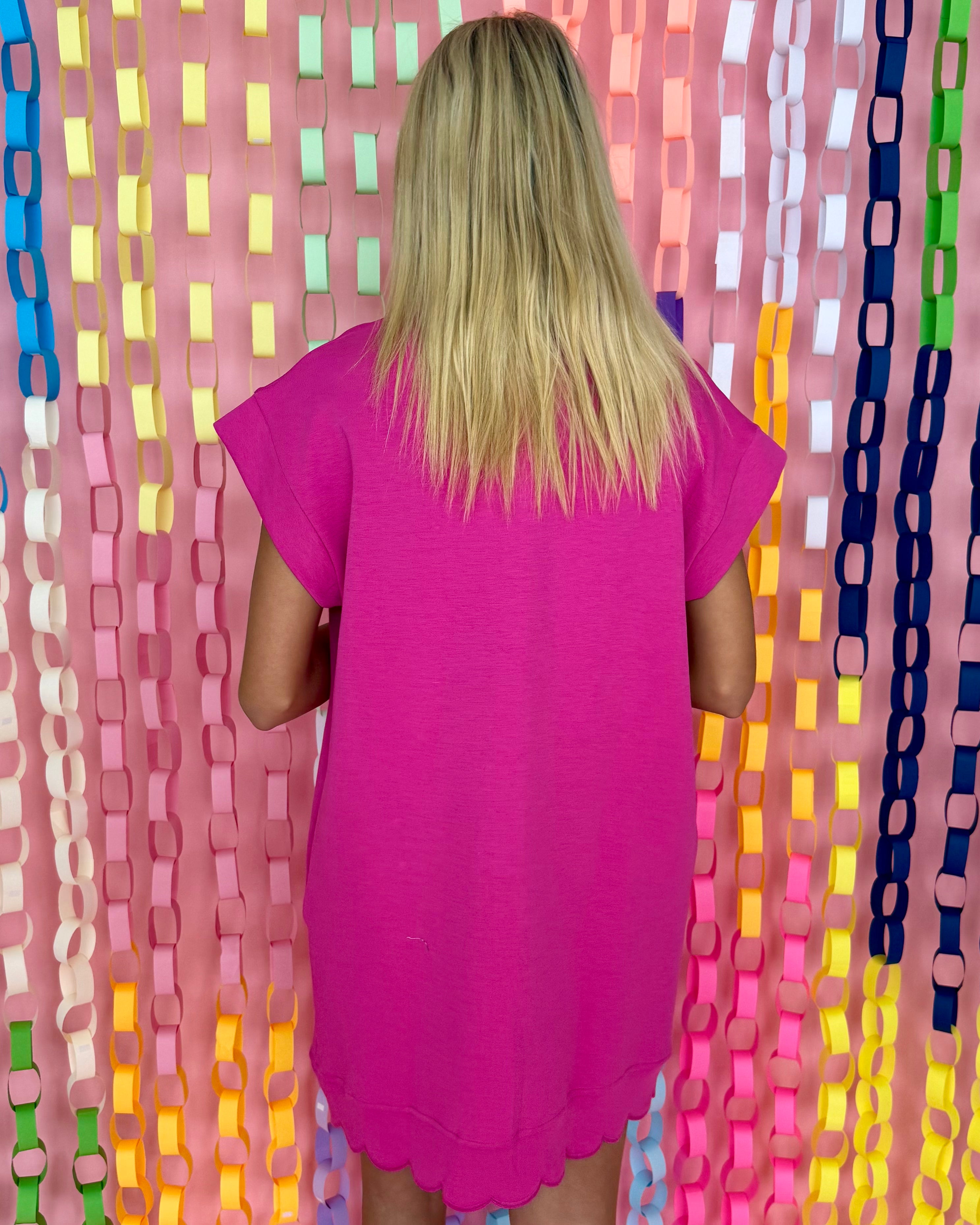 Just Walk By Fuchsia Scalloped Button Dress-Shop-Womens-Boutique-Clothing