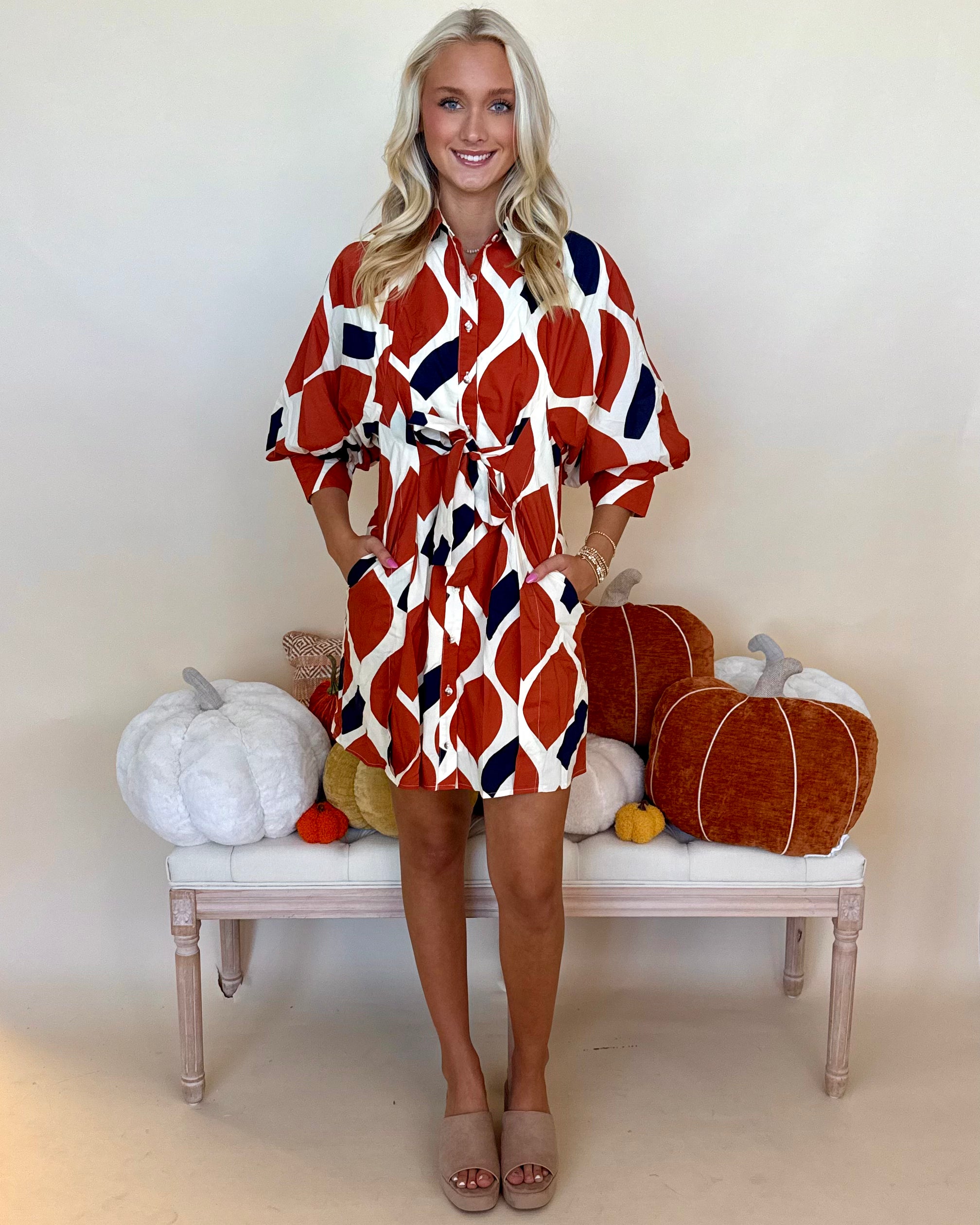 Until I Found You Ecru Rust Tie Dress-Shop-Womens-Boutique-Clothing