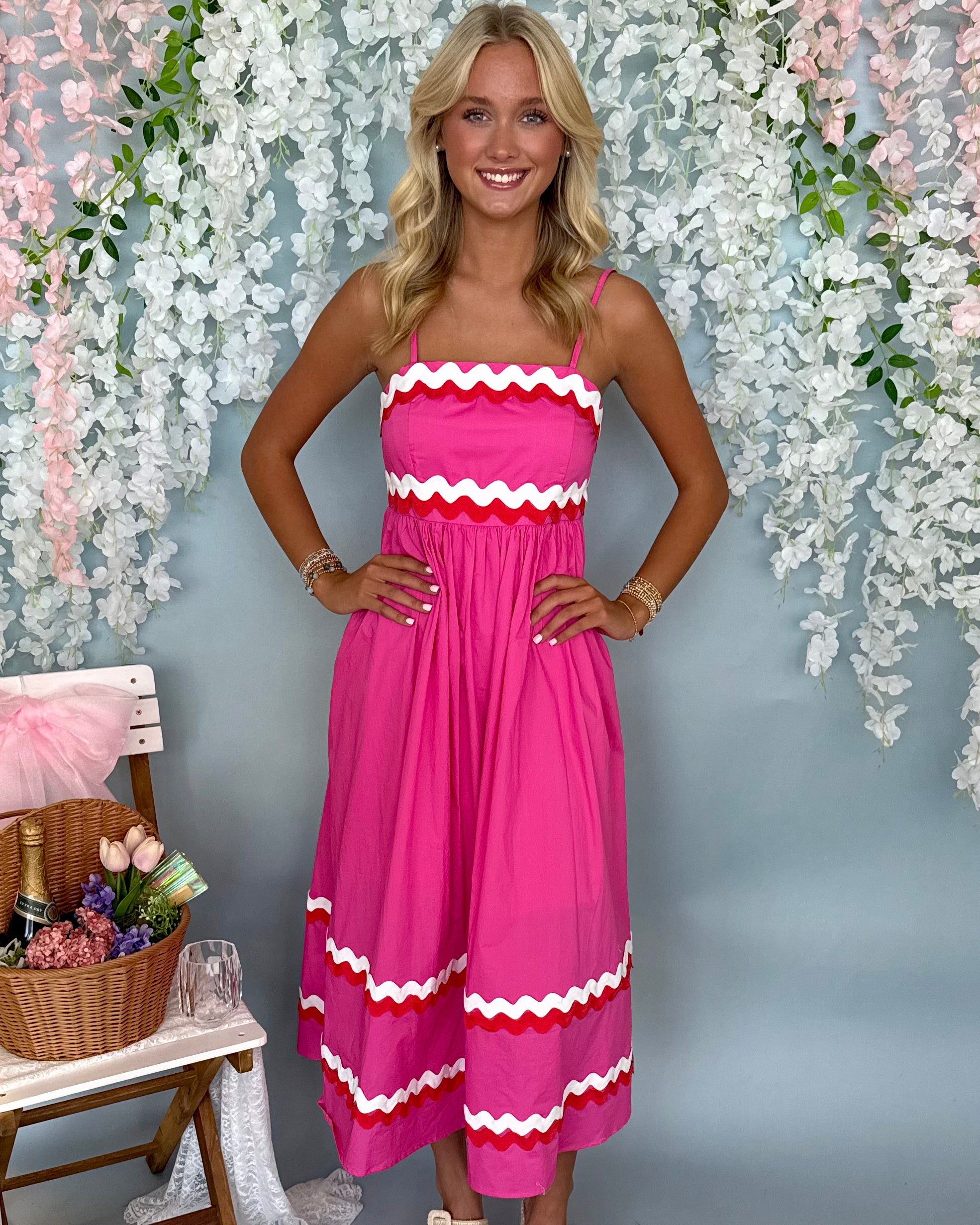 Daily Reminder Pink Ric Rac Midi Dress-Shop-Womens-Boutique-Clothing