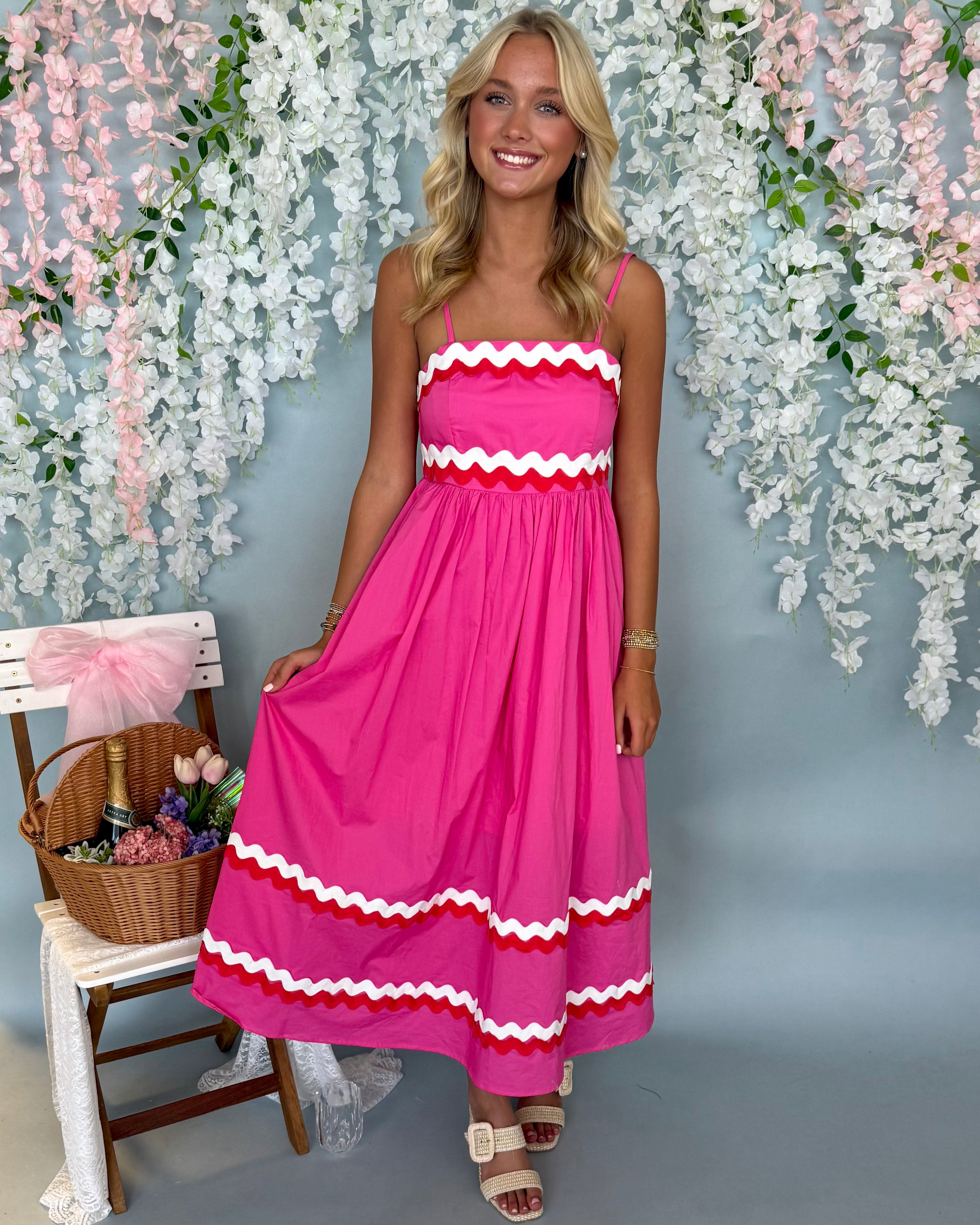 Daily Reminder Pink Ric Rac Midi Dress-Shop-Womens-Boutique-Clothing