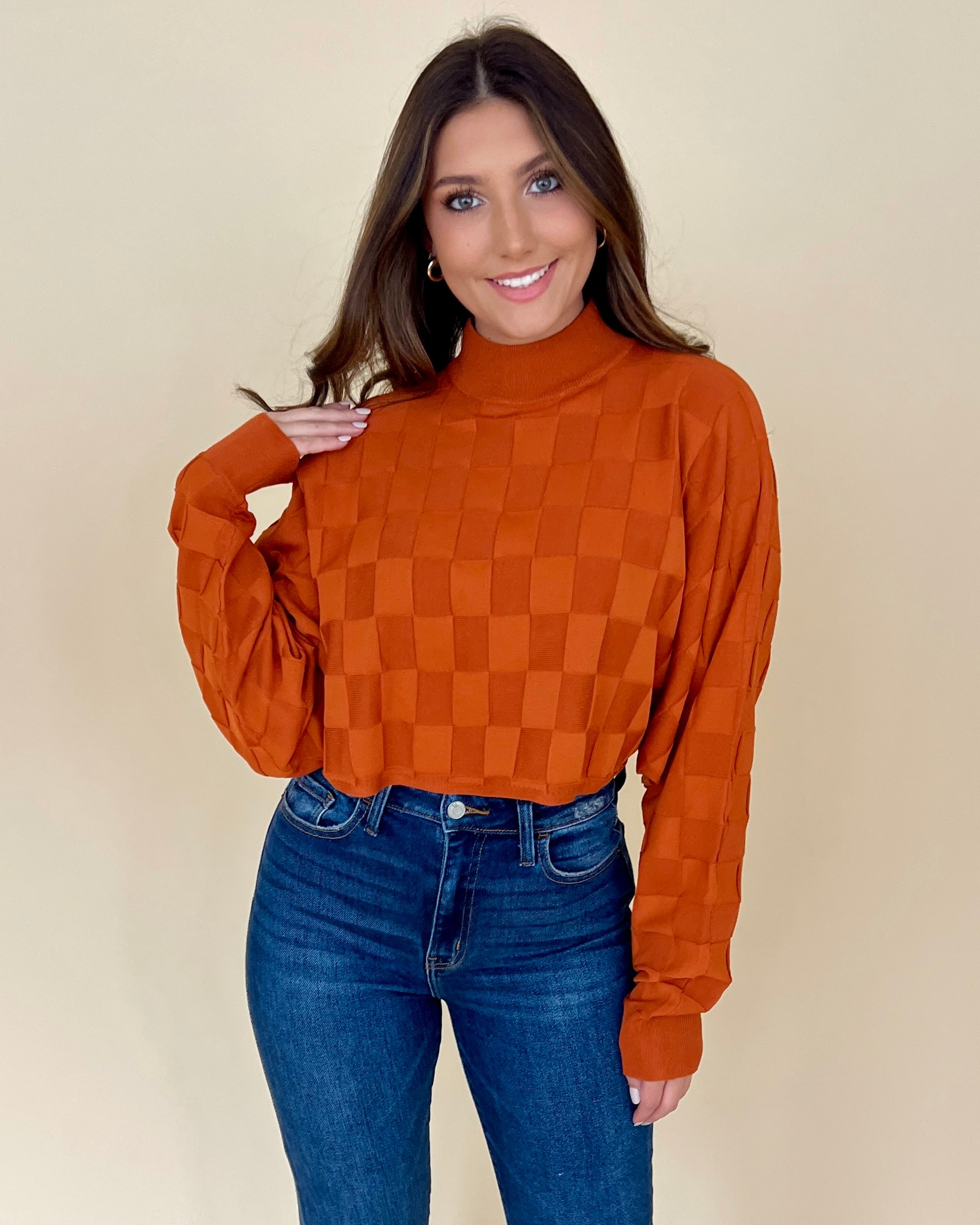 All Night Orange Textured Knit Sweater-Shop-Womens-Boutique-Clothing