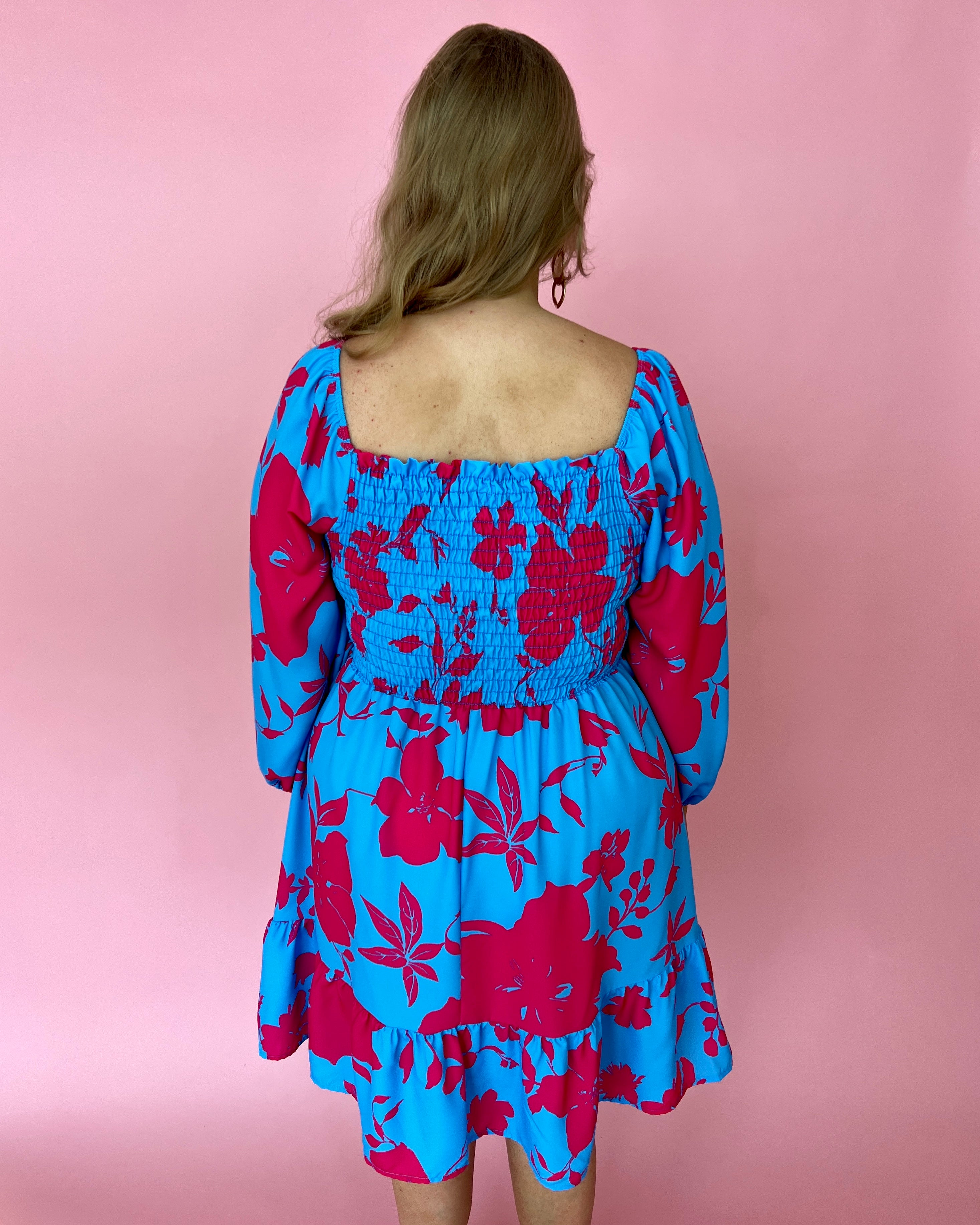As You Wish Blue Plus Floral Smocked Dress-Shop-Womens-Boutique-Clothing