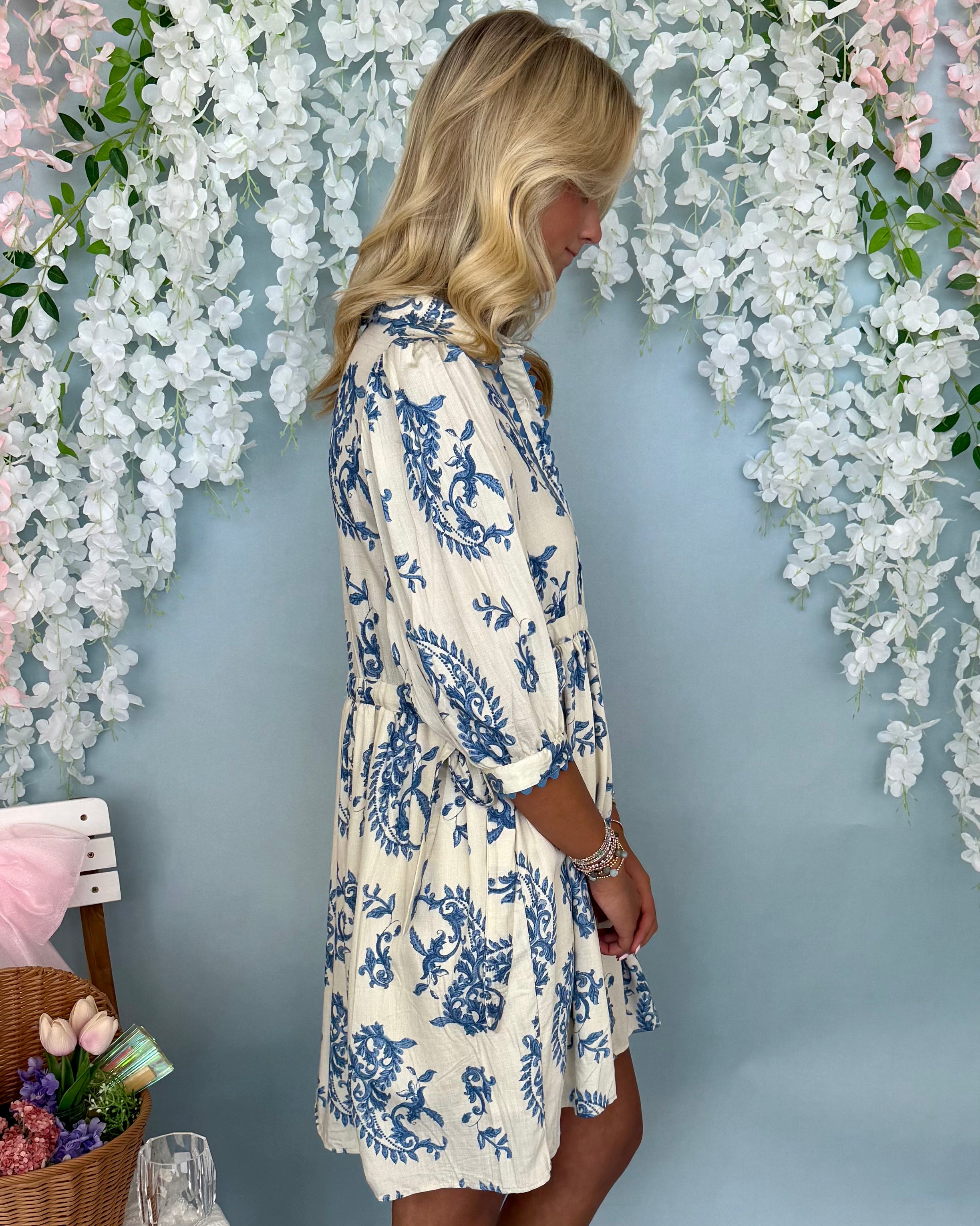 Uptown Charm Blue Paisley Ric Rac Tie Dress-Shop-Womens-Boutique-Clothing