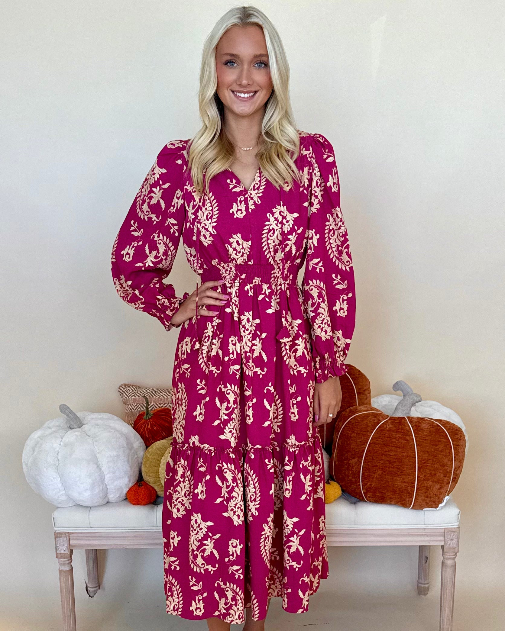 All Going Well Magenta Paisley Midi Dress-Shop-Womens-Boutique-Clothing