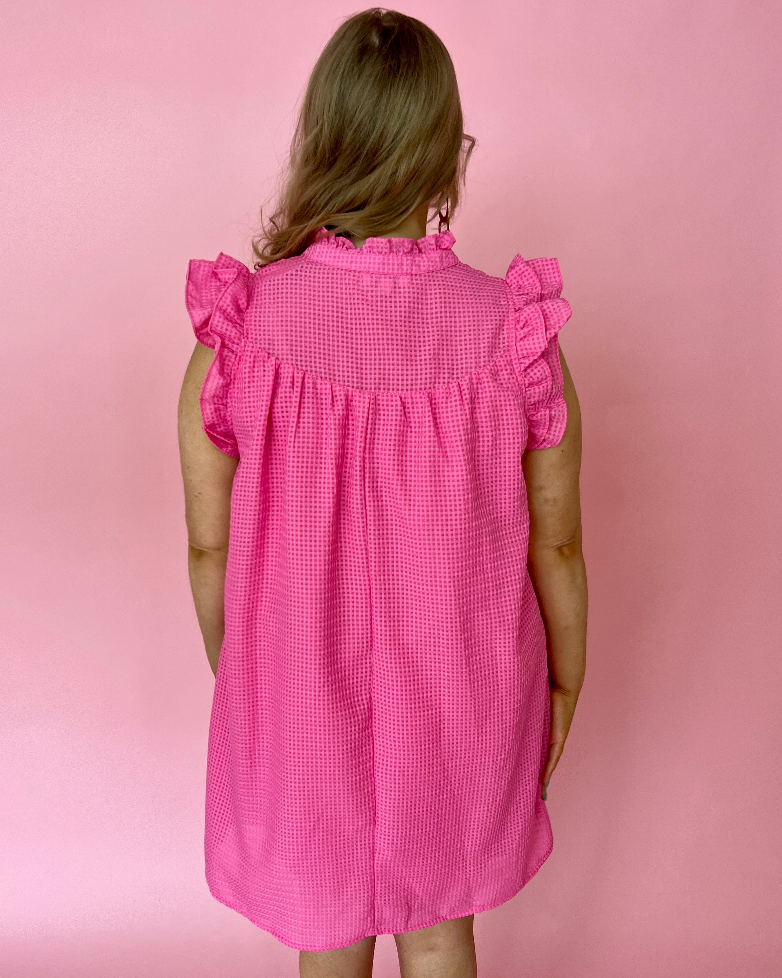 Top Of The Charts Hot Pink Plus Ruffle Sleeve Dress-Shop-Womens-Boutique-Clothing