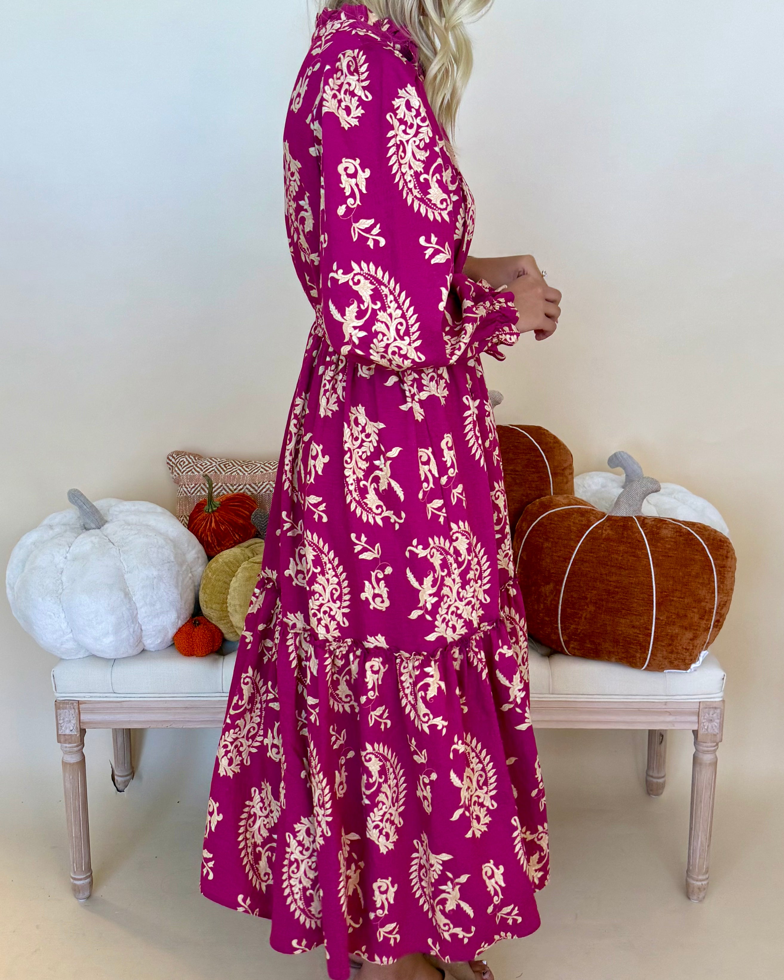 All Going Well Magenta Paisley Midi Dress-Shop-Womens-Boutique-Clothing