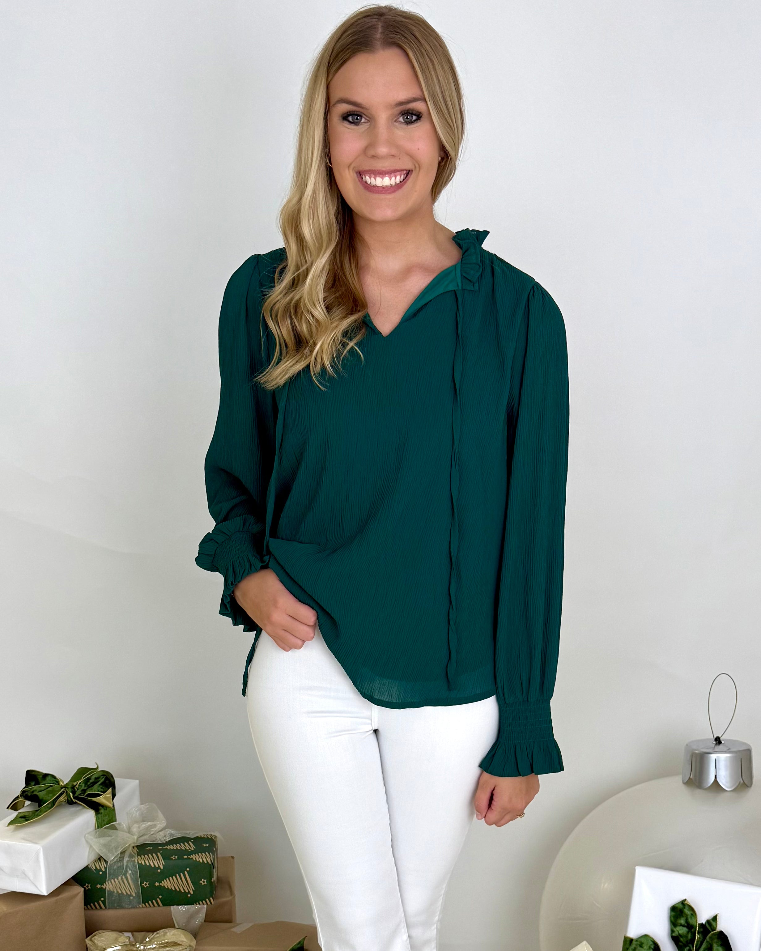 More Than Me Hunter Green Crinkle Top-Shop-Womens-Boutique-Clothing