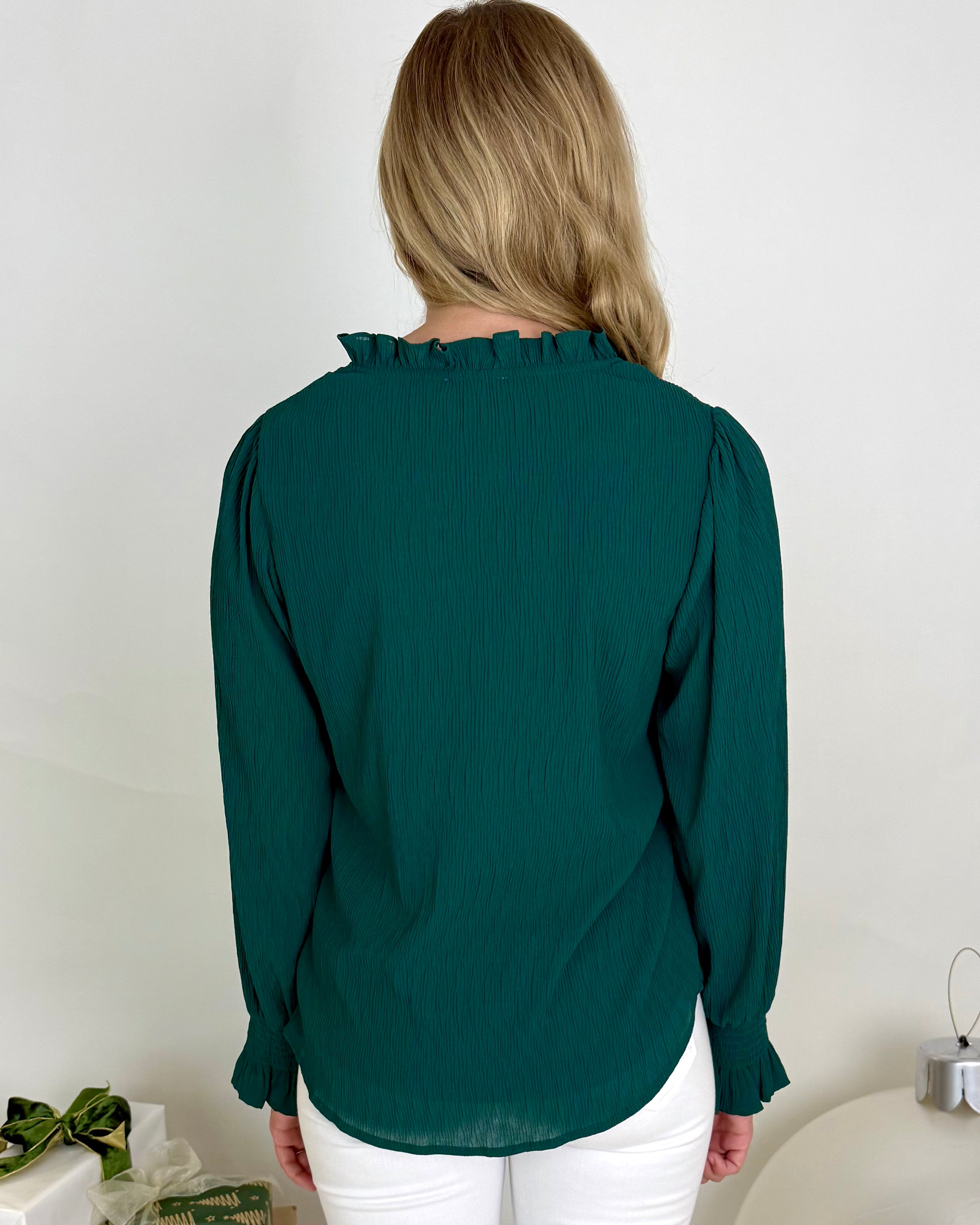 More Than Me Hunter Green Crinkle Top-Shop-Womens-Boutique-Clothing